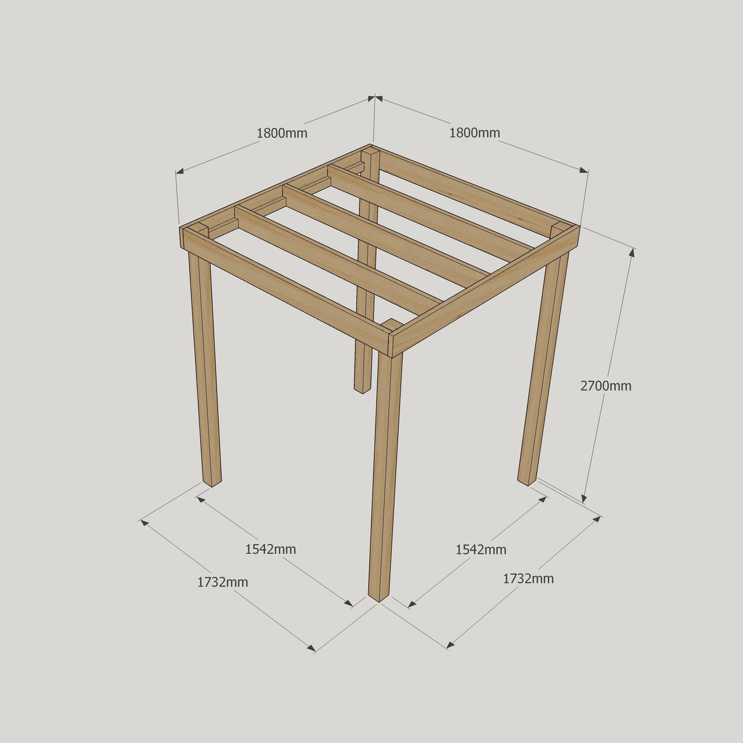 Freestanding Box Pergola - Rustic Brown - 1.8m Width x 1.8m Length