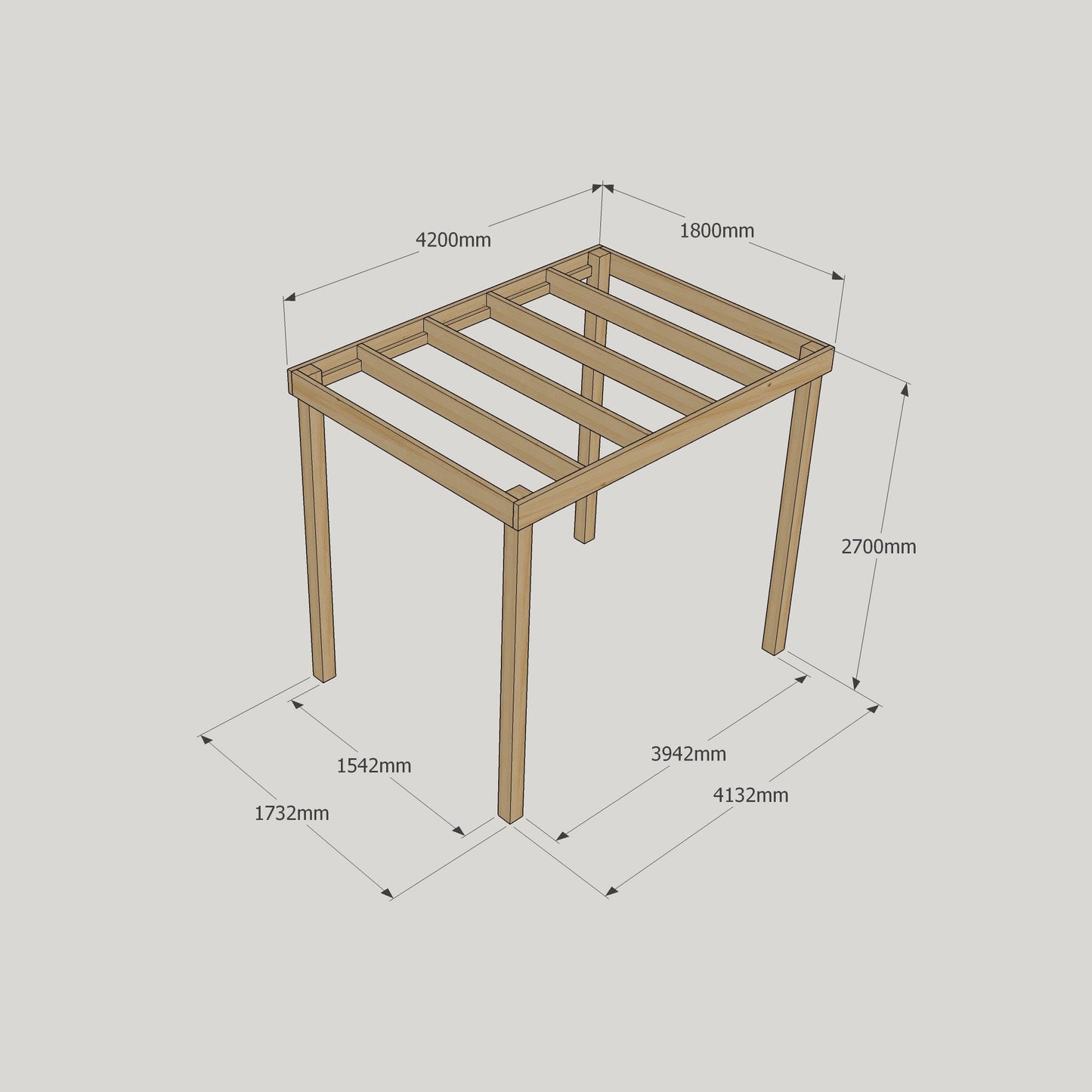 Freestanding Box Pergola - Rustic Brown - 1.8m Width x 4.2m Length