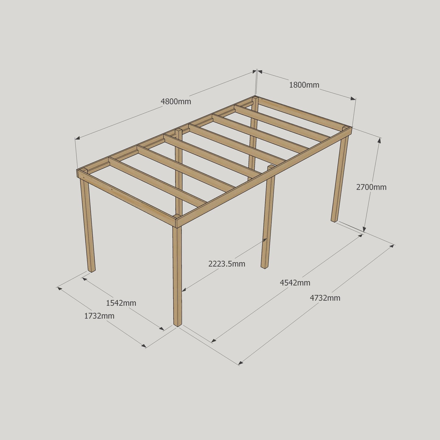 Freestanding Box Pergola - Light Green - 1.8m Width x 4.8m Length