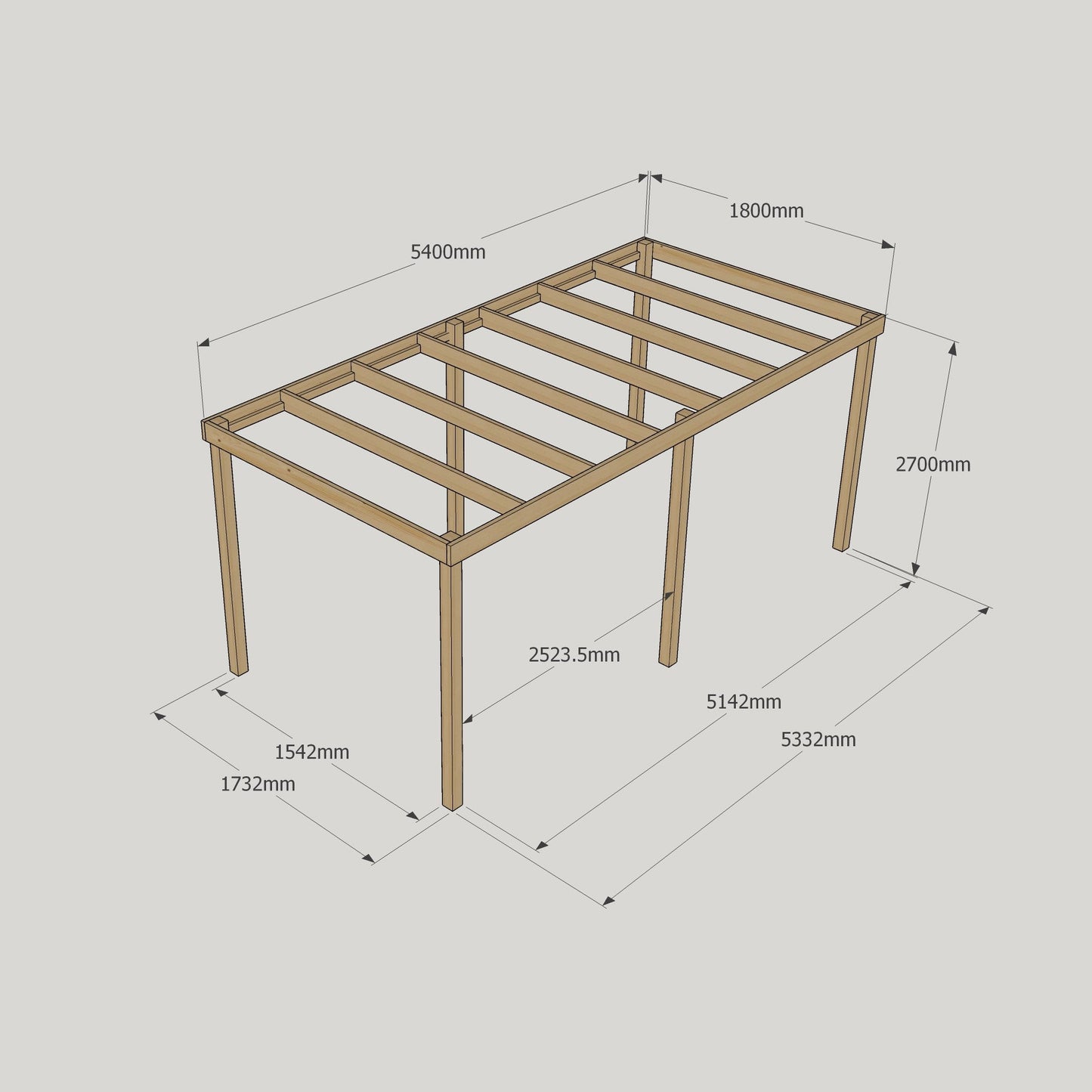 Freestanding Box Pergola - Rustic Brown - 1.8m Width x 5.4m Length