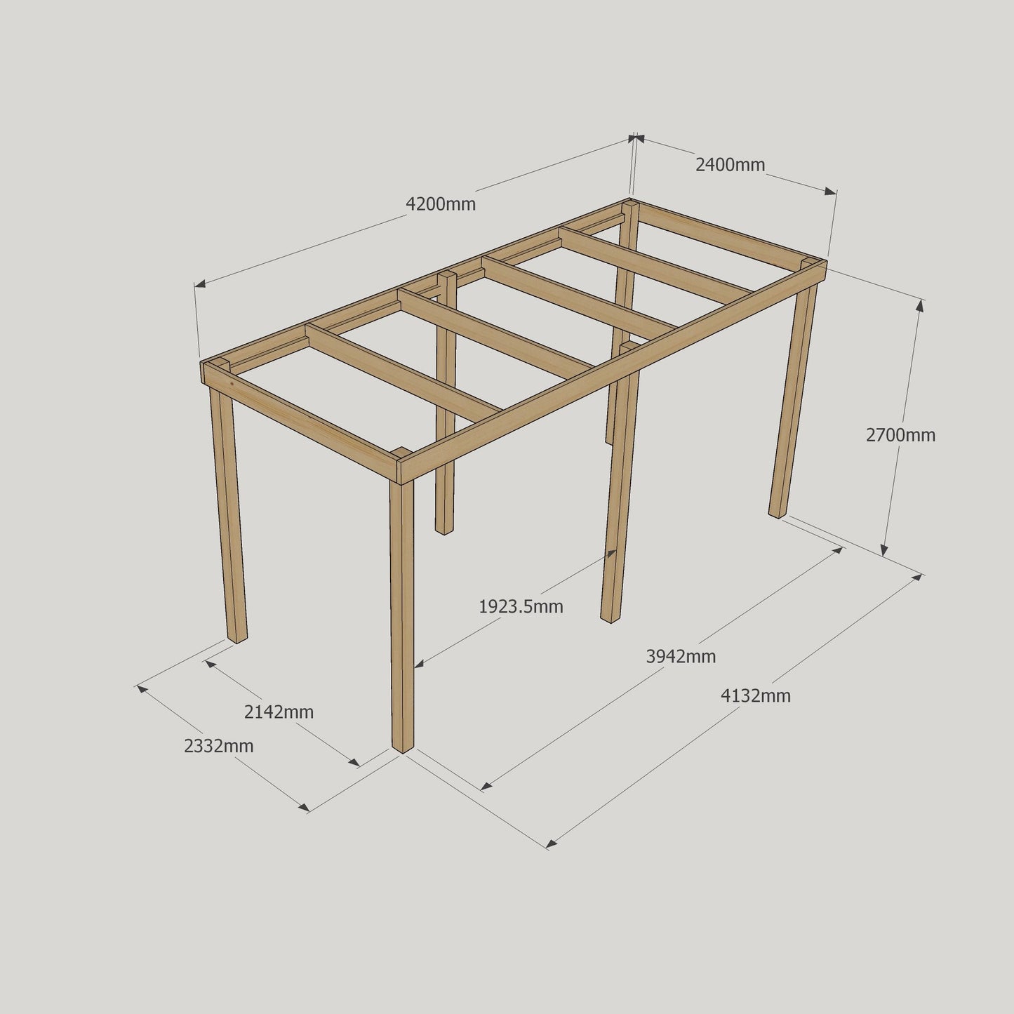 Freestanding Box Pergola - Rustic Brown - 2.4m Width x 4.2m Length