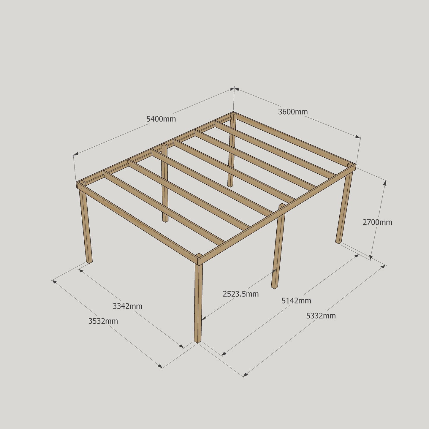 Freestanding Box Pergola - Light Green - 3.6m Width x 5.4m Length