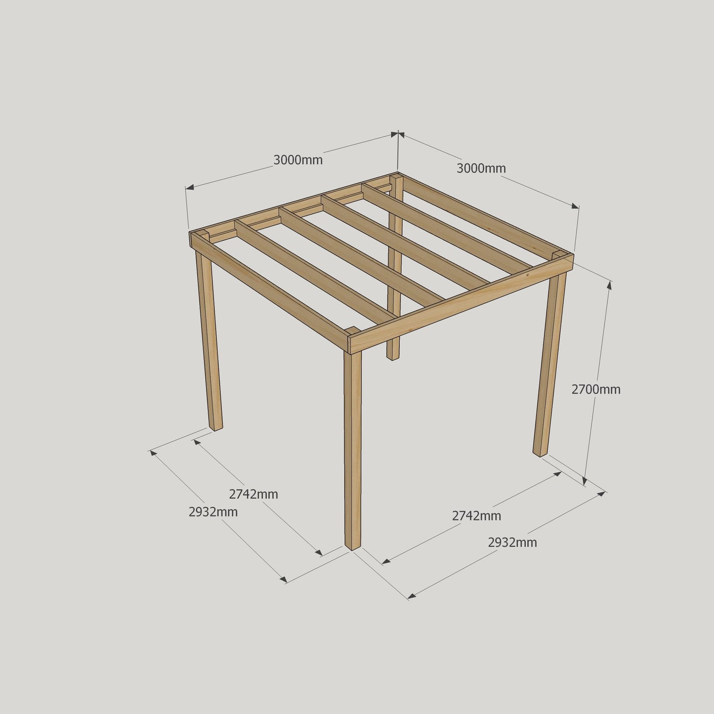 Freestanding Box Pergola - Rustic Brown - 3m Width x 3m Length