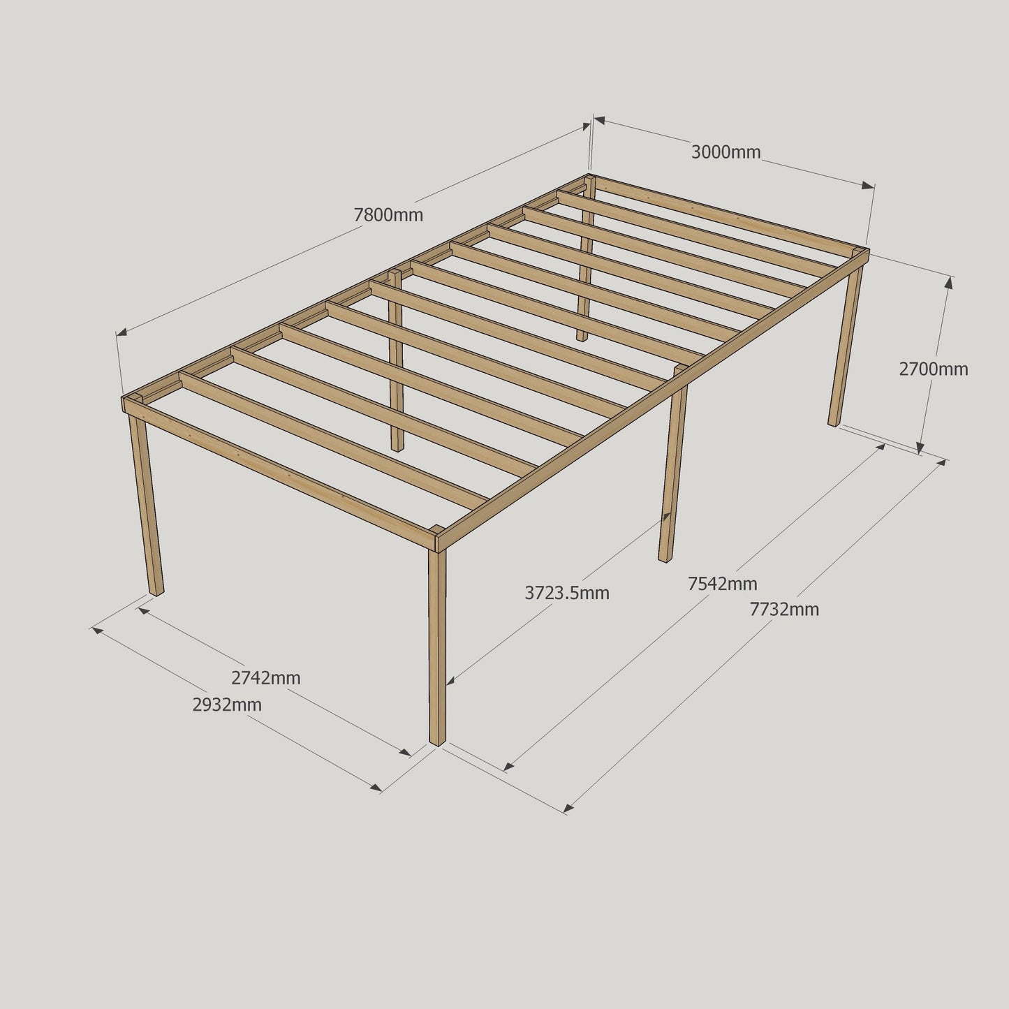 Freestanding Box Pergola - Light Green - 3m Width x 7.8m Length