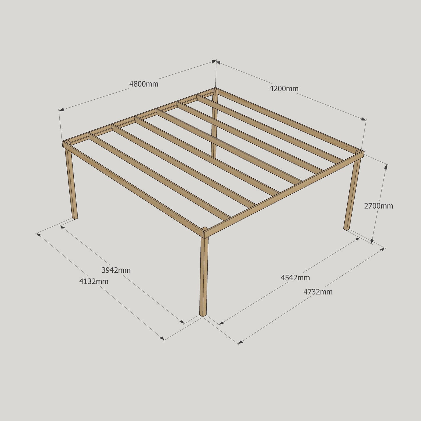 Freestanding Box Pergola - Rustic Brown - 4.2m Width x 4.8m Length