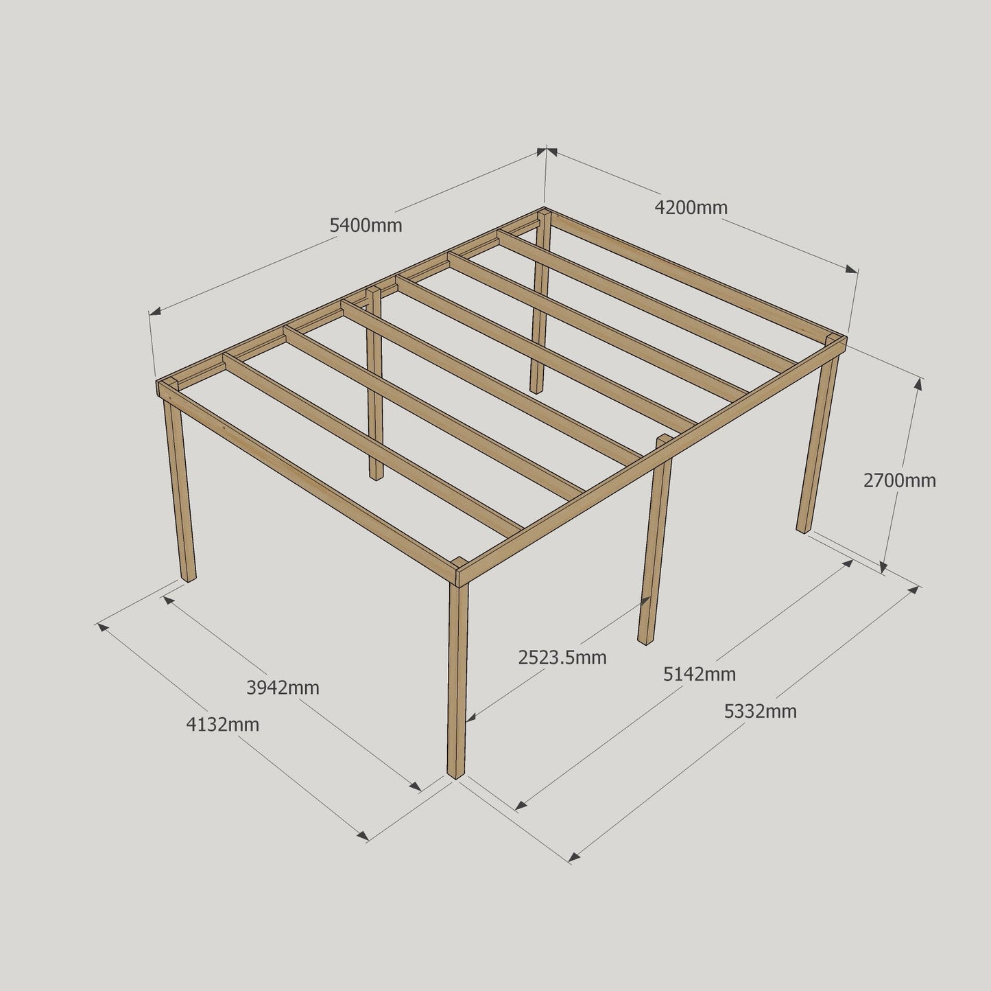 Freestanding Box Pergola - Light Green - 4.2m Width x 5.4m Length