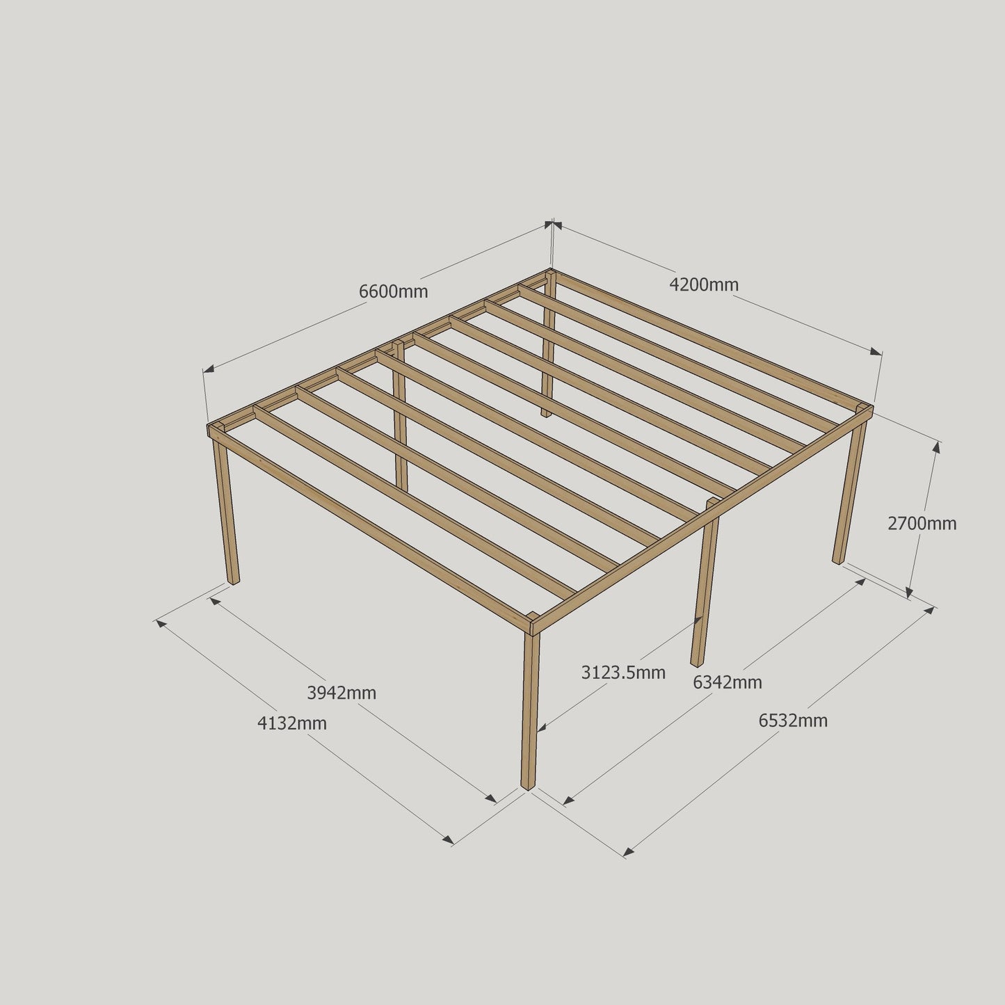 Freestanding Box Pergola - Rustic Brown - 4.2m Width x 6.6m Length