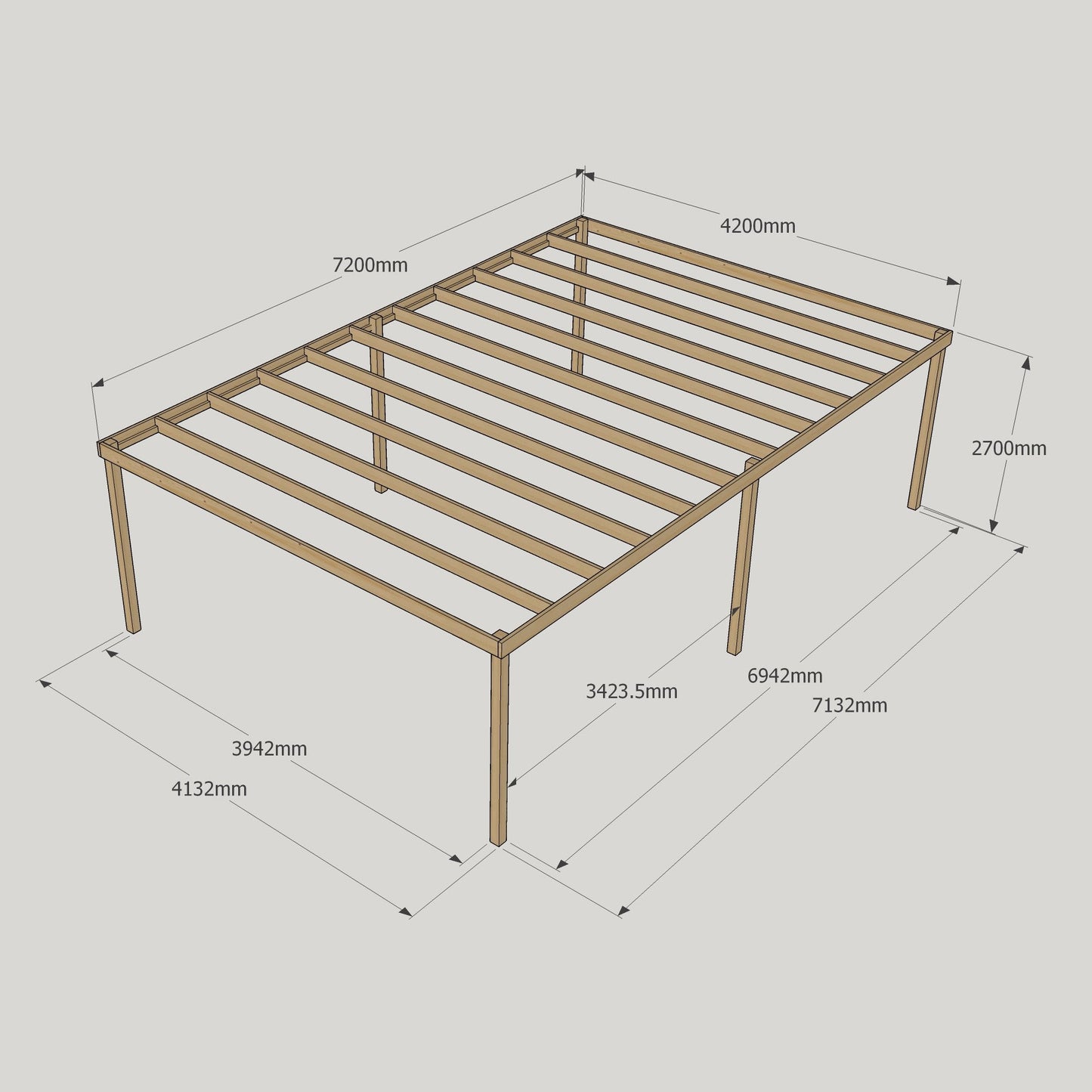 Freestanding Box Pergola - Rustic Brown - 4.2m Width x 7.2m Length