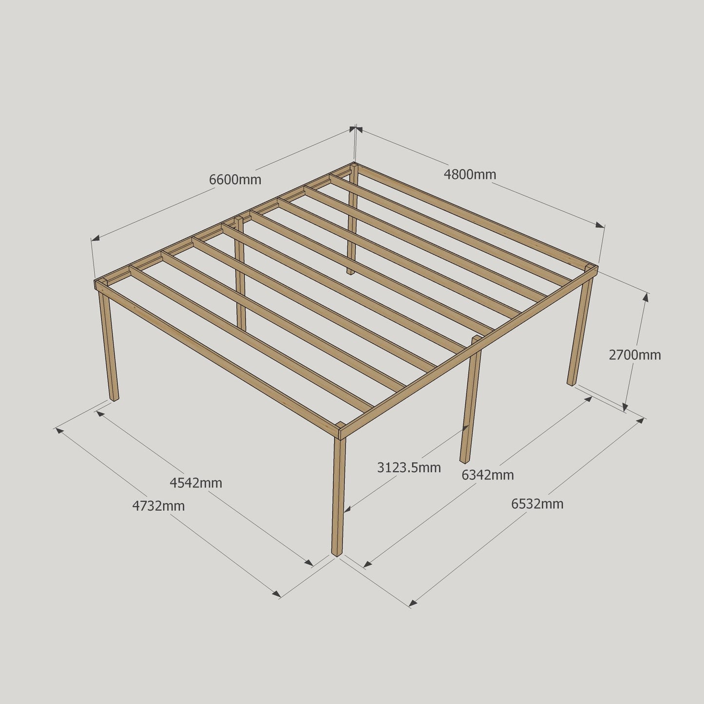 Freestanding Box Pergola - Light Green - 4.8m Width x 6.6m Length