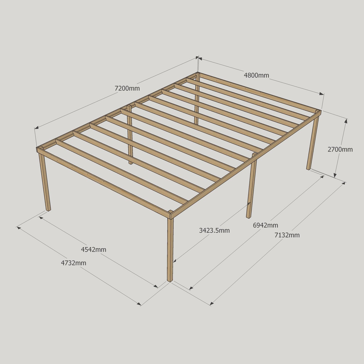 Freestanding Box Pergola - Light Green - 4.8m Width x 7.2m Length