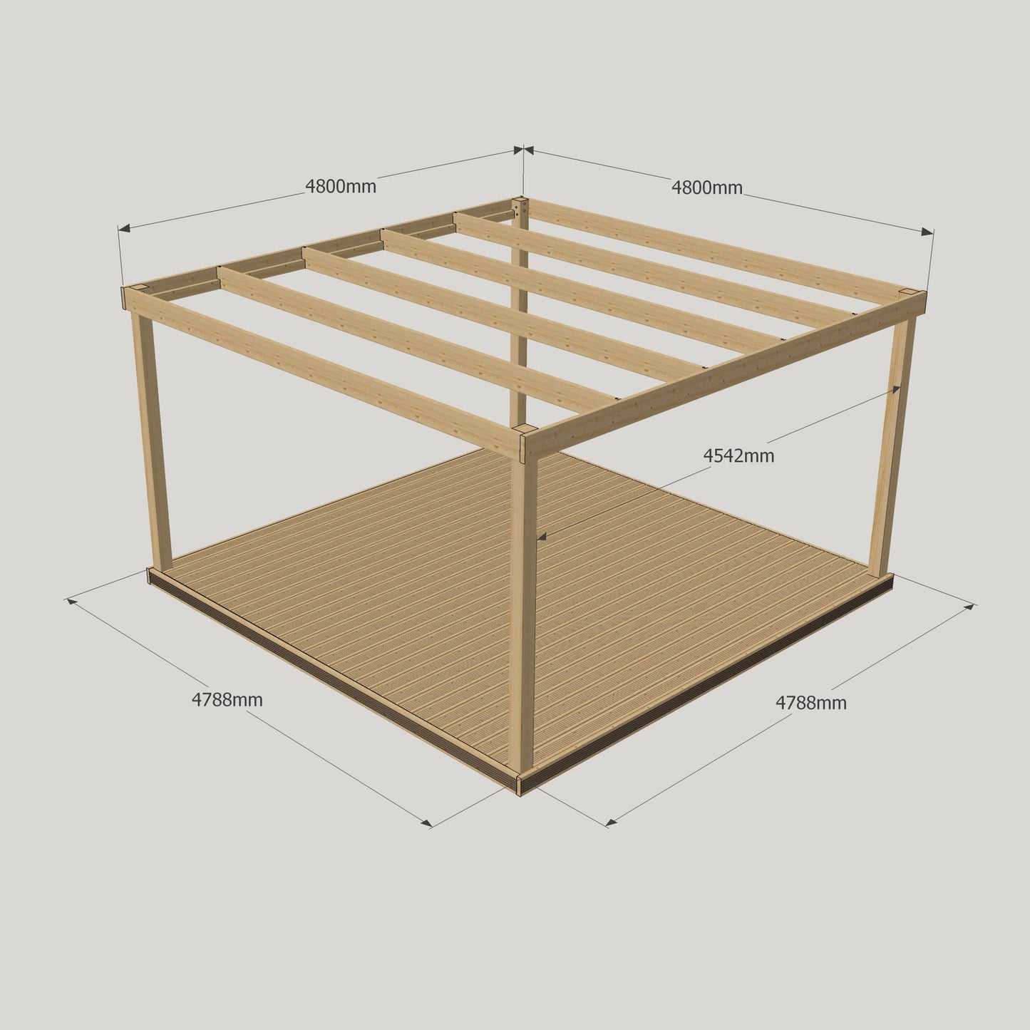 Freestanding Box Pergola with Decking - Light Green - 4.8m Width x 4.8m Length