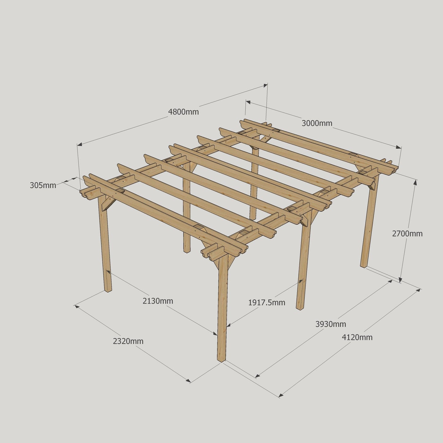 Freestanding Double Garden Pergola - Light Green - 3m Width x 4.8m Length