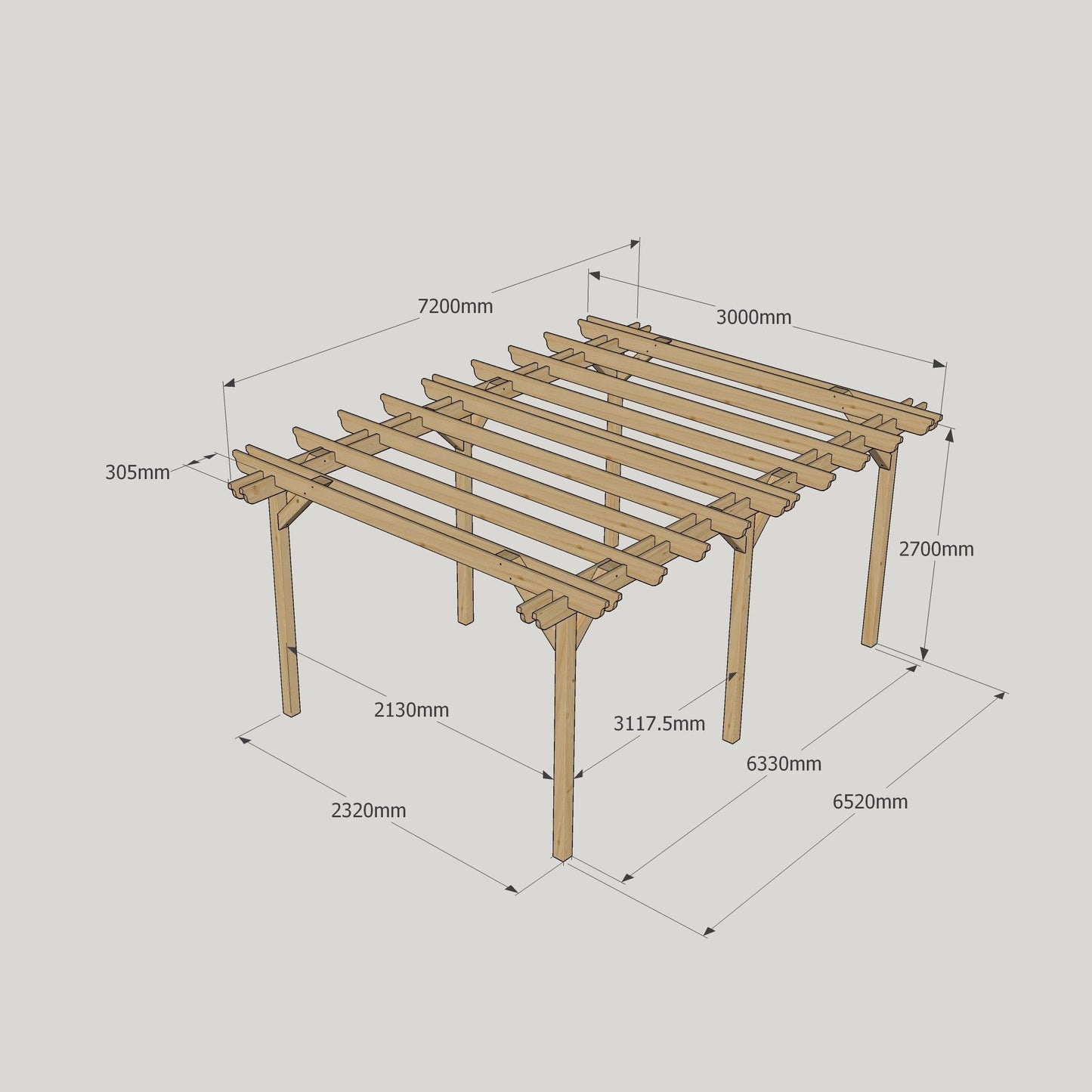Freestanding Double Garden Pergola - Light Green - 3m Width x 7.2m Length
