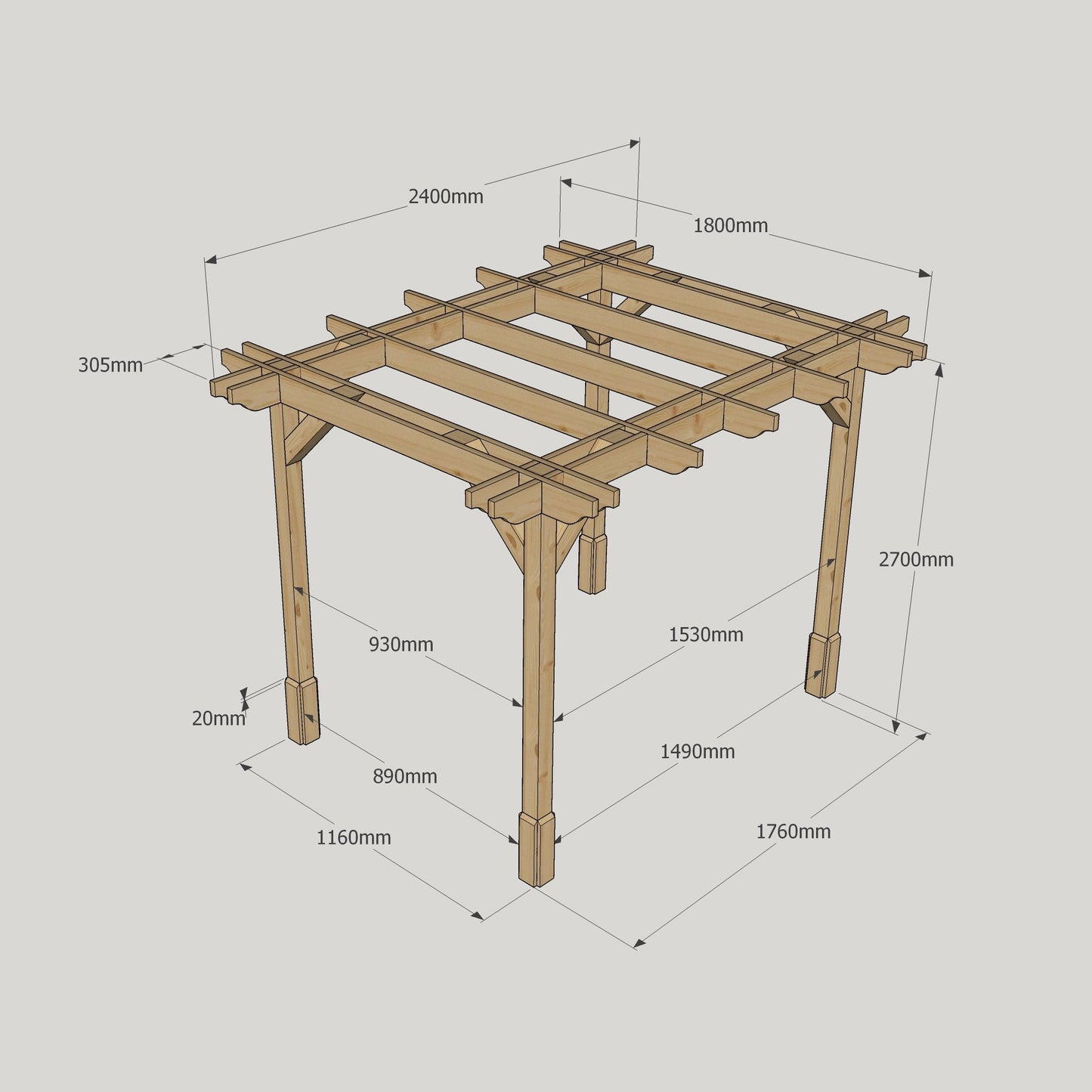 Freestanding Double Premium Pergola - Rustic Brown - 1.8m Width x 2.4m Length