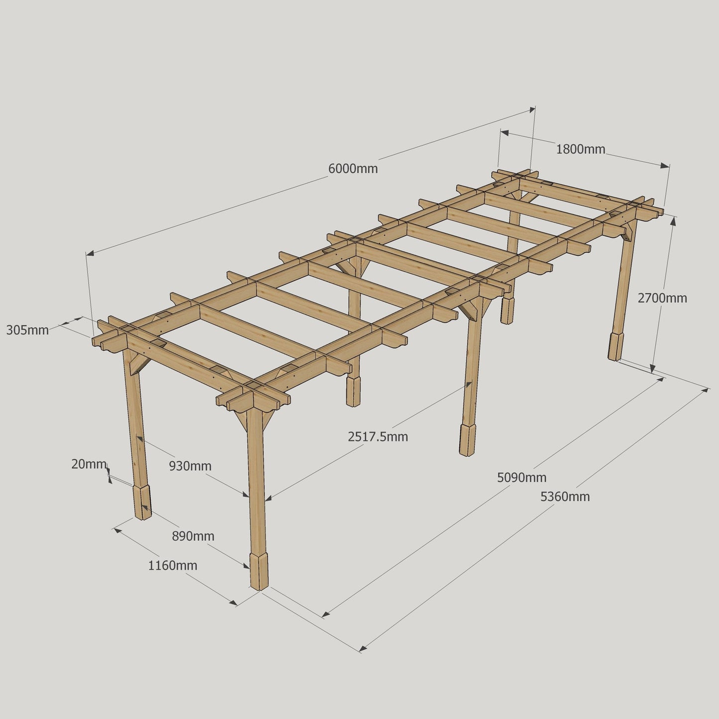 Freestanding Double Premium Pergola - Light Green - 1.8m Width x 6m Length