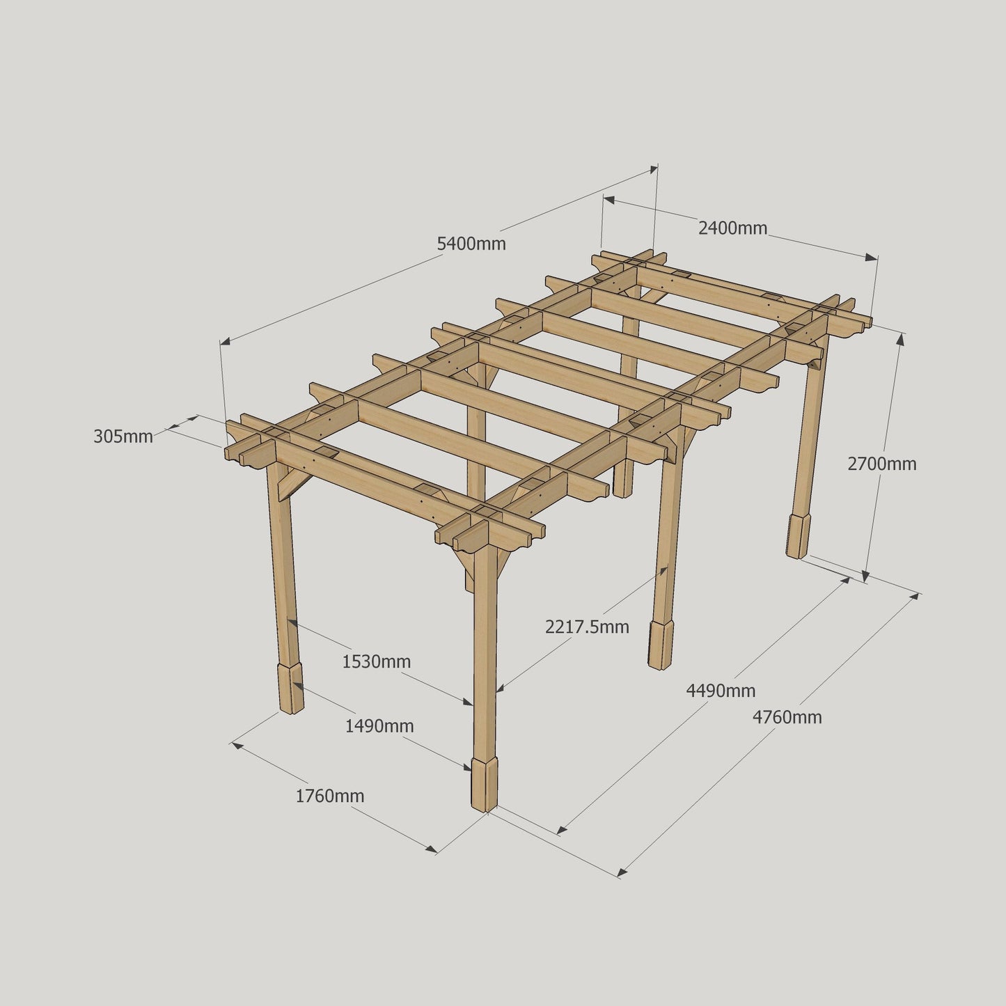 Freestanding Double Premium Pergola - Rustic Brown - 2.4m Width x 5.4m Length