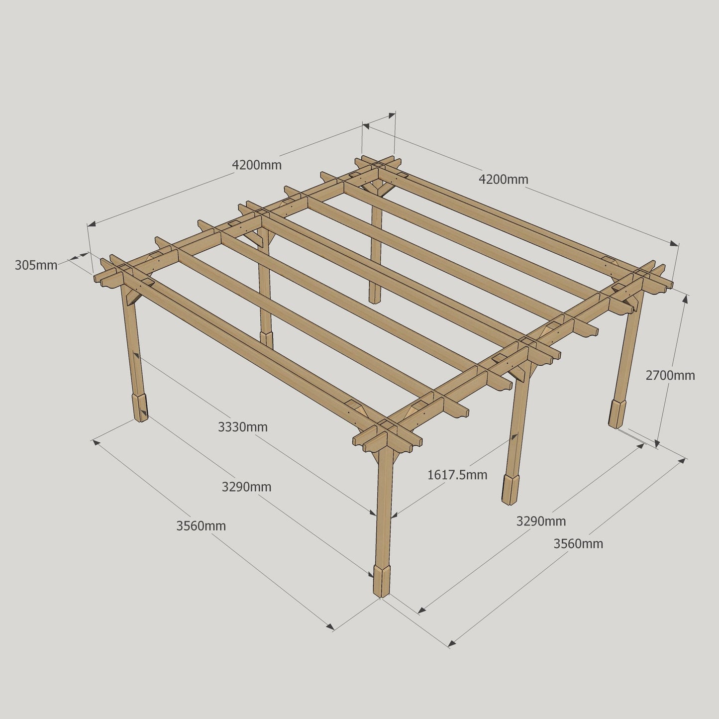 Freestanding Double Premium Pergola - Rustic Brown - 4.2m Width x 4.2m Length