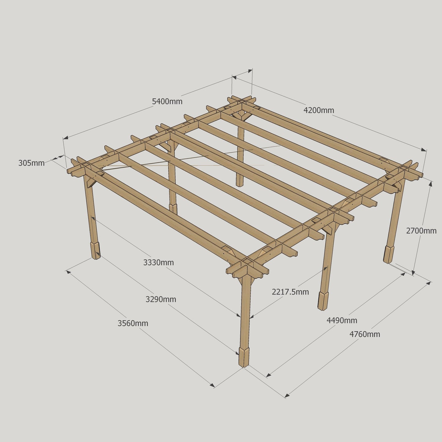 Freestanding Double Premium Pergola - Rustic Brown - 4.2m Width x 5.4m Length