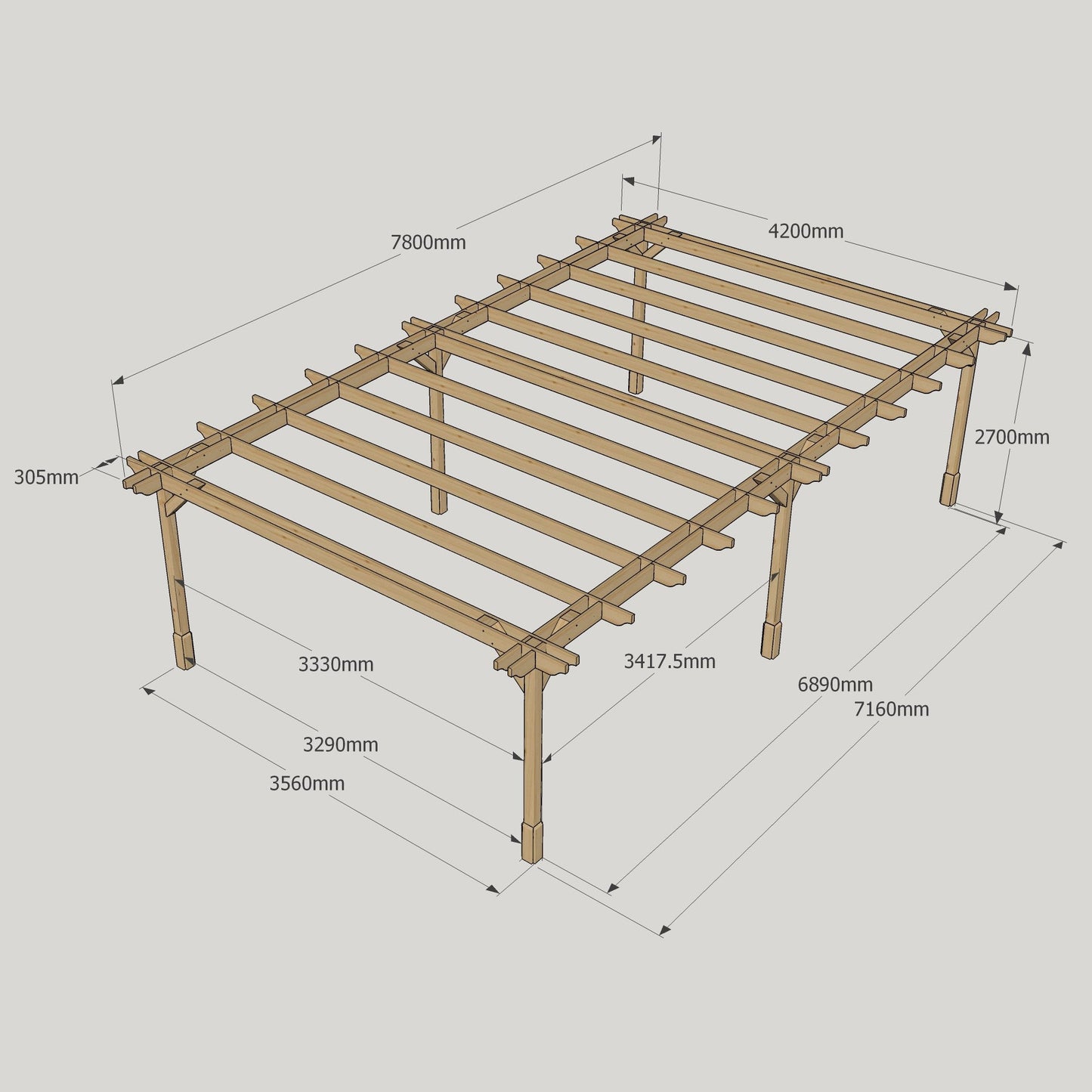 Freestanding Double Premium Pergola - Rustic Brown - 4.2m Width x 7.8m Length