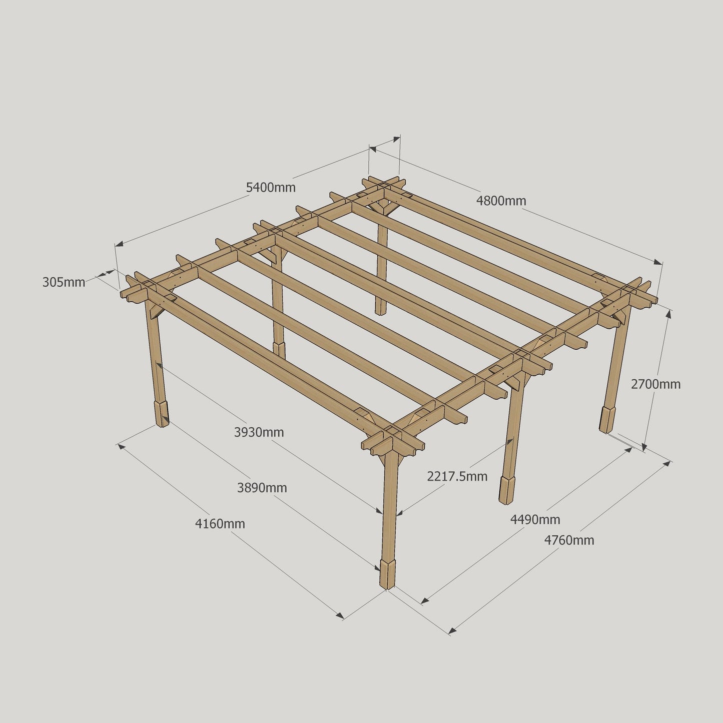 Freestanding Double Premium Pergola - Rustic Brown - 4.8m Width x 5.4m Length
