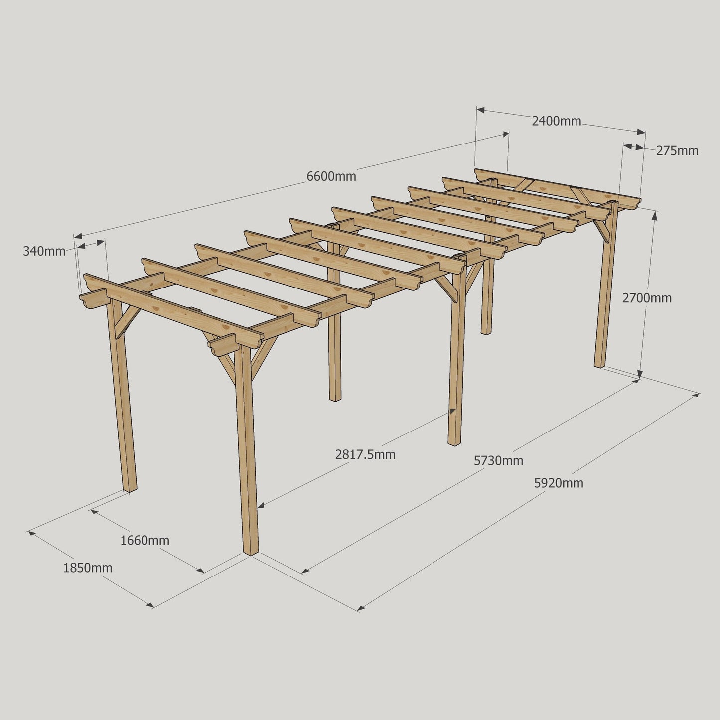 Freestanding Garden Pergola - Light Green - 2.4m Width x 6.6m Length
