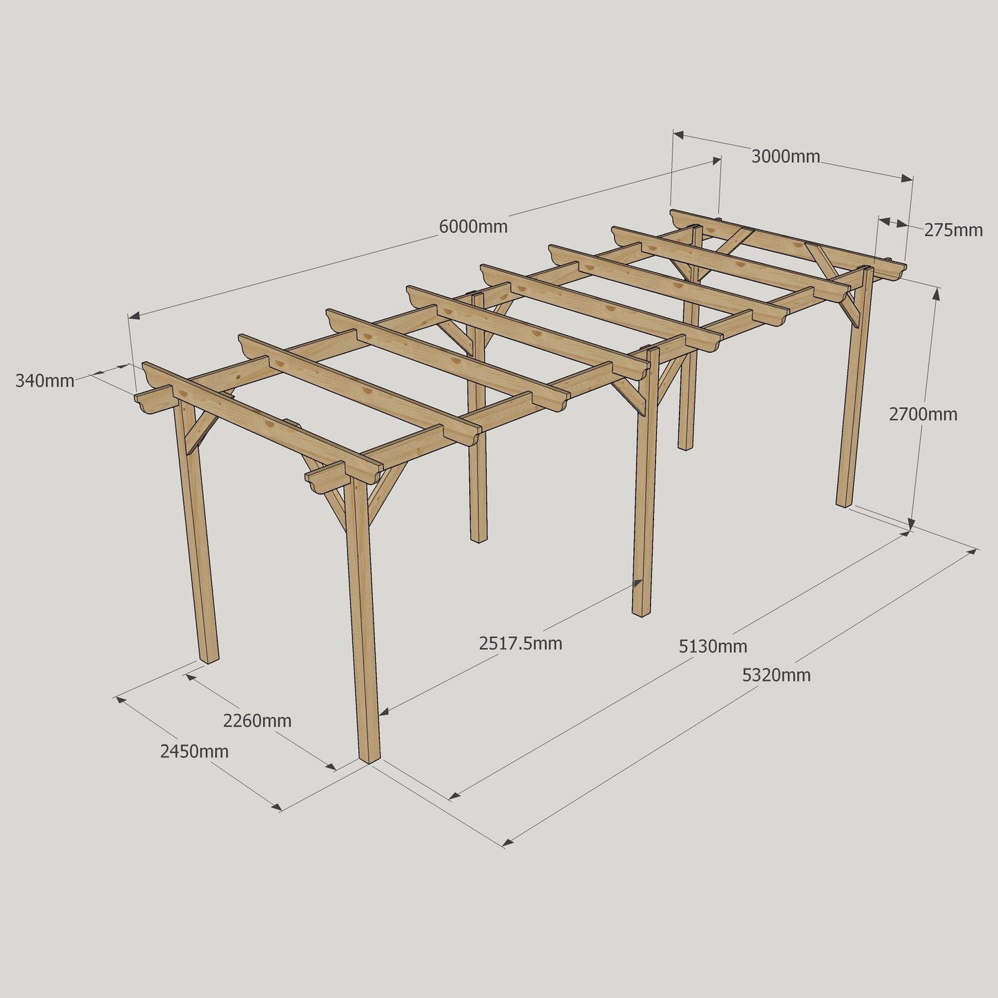 Freestanding Garden Pergola - Light Green - 3m Width x 6m Length