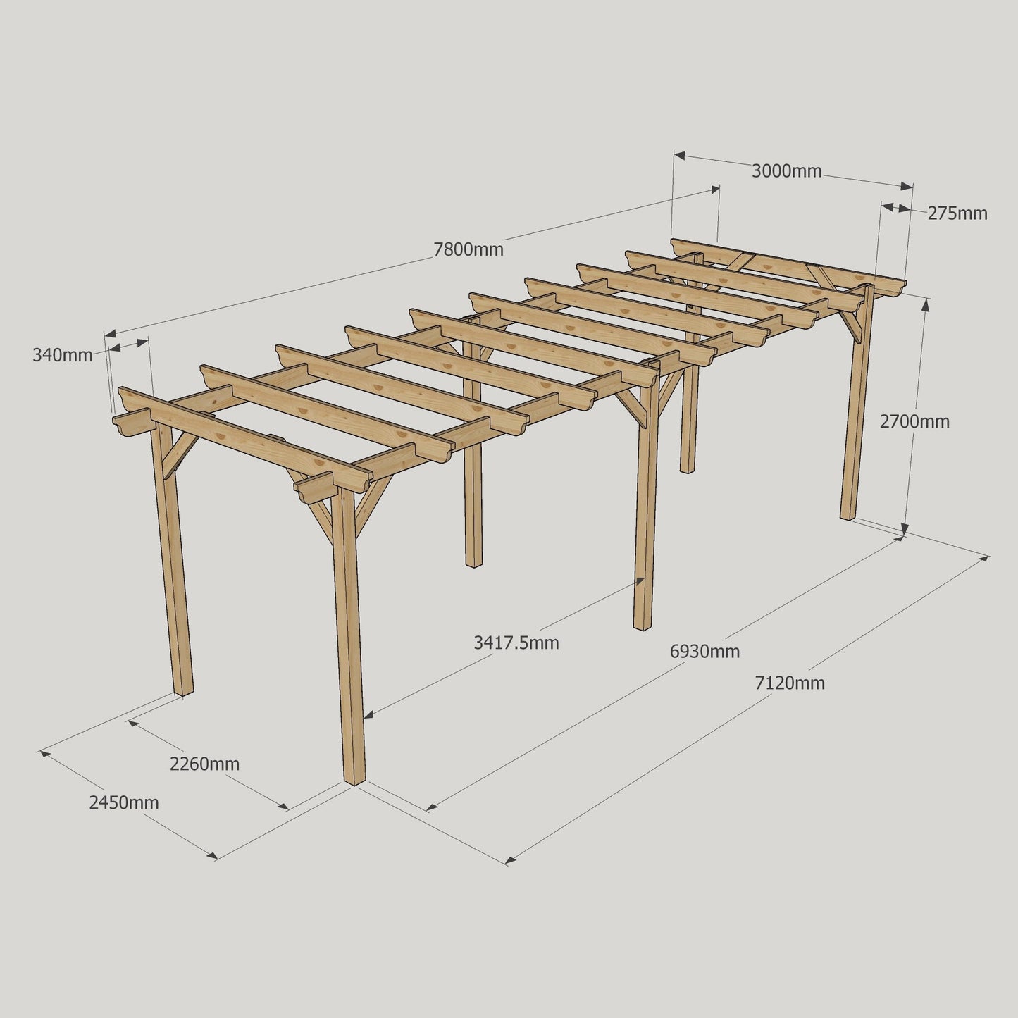 Freestanding Garden Pergola - Light Green - 3m Width x 7.8m Length