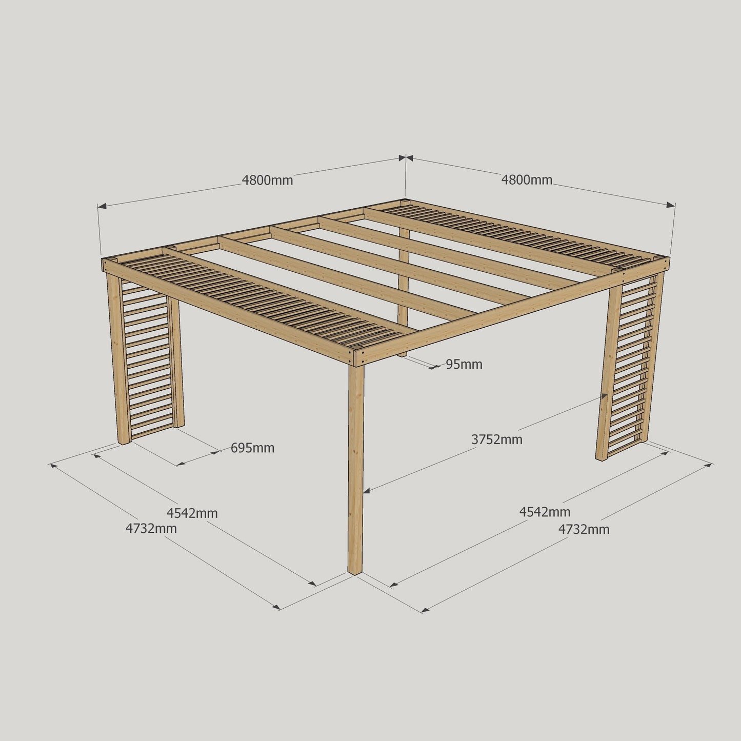 Freestanding Panel Pergola - Light Green - 4.8m Width x 4.8m Length