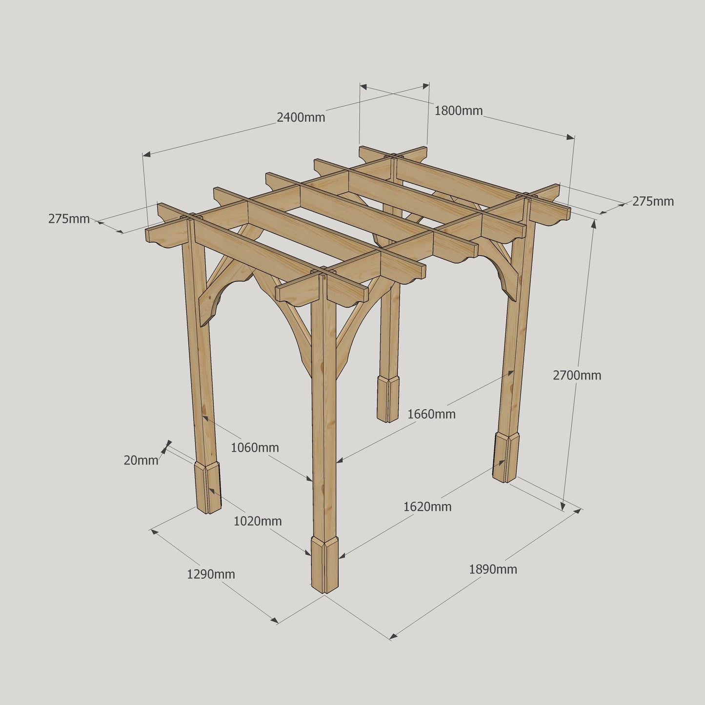 Freestanding Premium Pergola - Rustic Brown - 1.8m Width x 2.4m Length