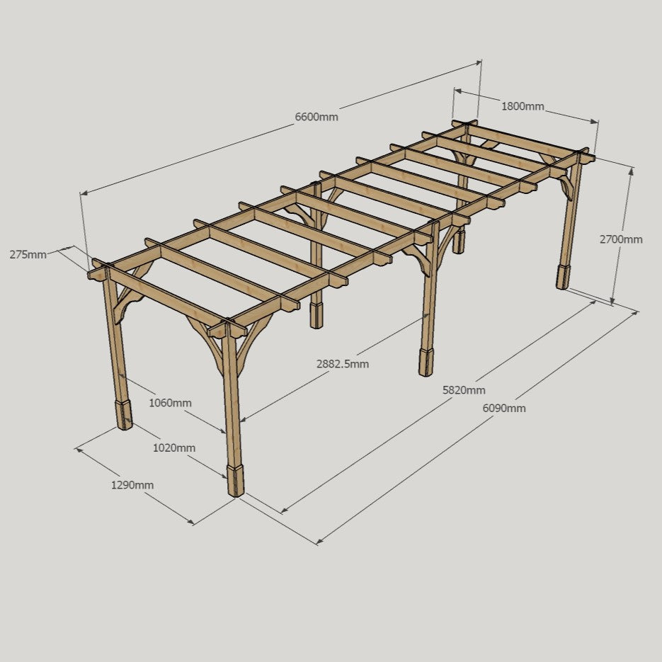 Freestanding Premium Pergola - Light Green - 1.8m Width x 6.6m Length