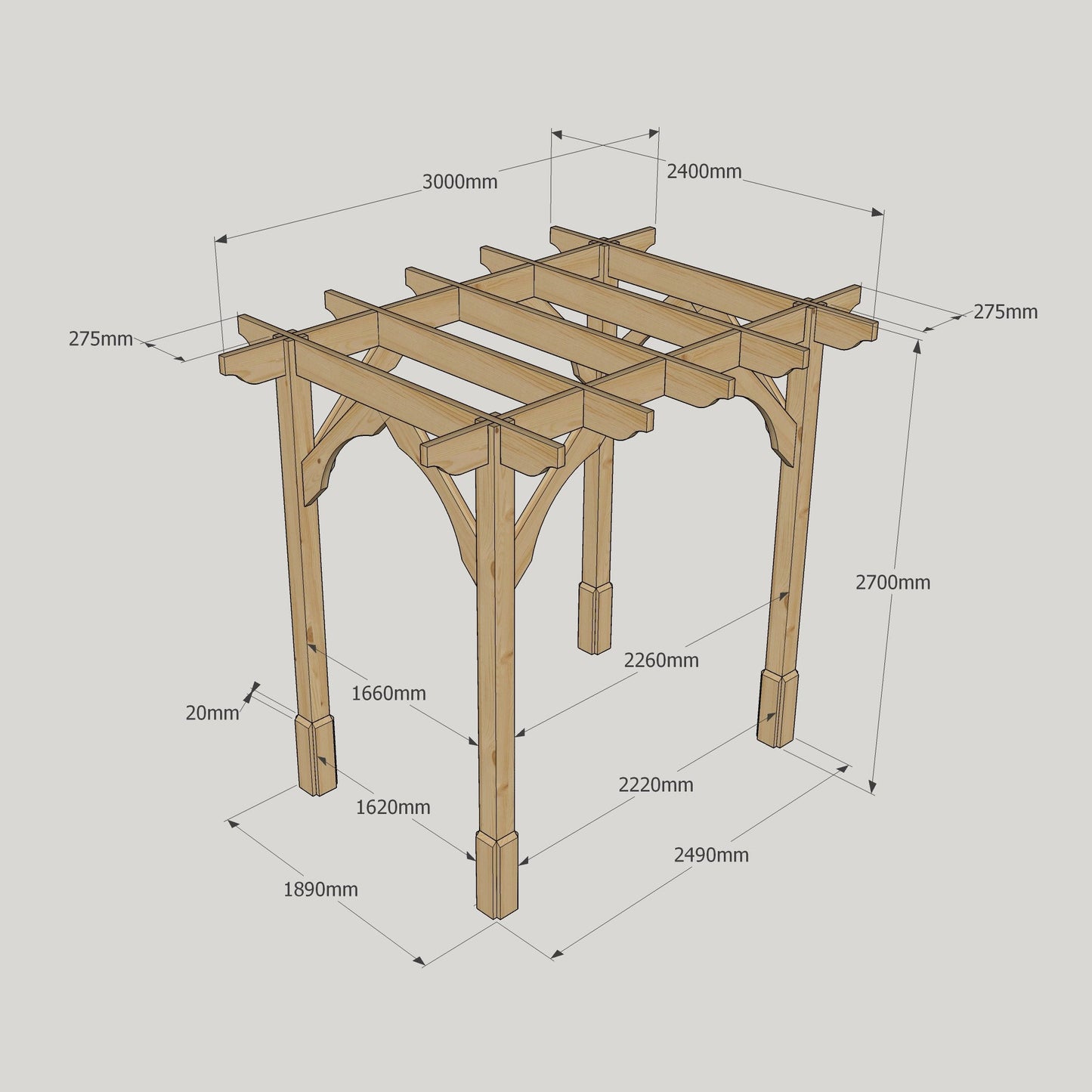 Freestanding Premium Pergola - Rustic Brown - 2.4m Width x 3m Length