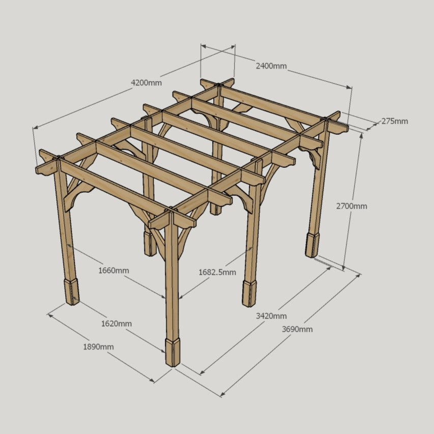 Freestanding Premium Pergola - Rustic Brown - 2.4m Width x 4.2m Length