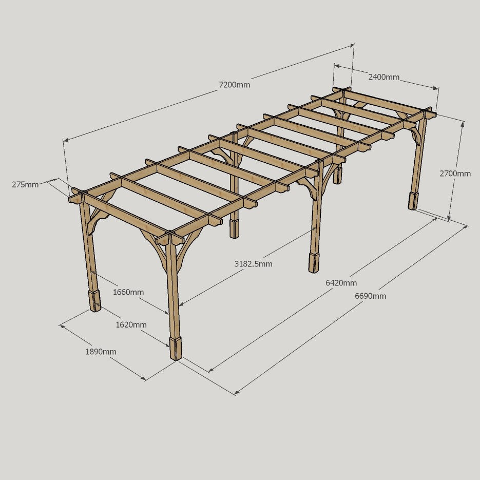 Freestanding Premium Pergola - Rustic Brown - 2.4m Width x 7.2m Length