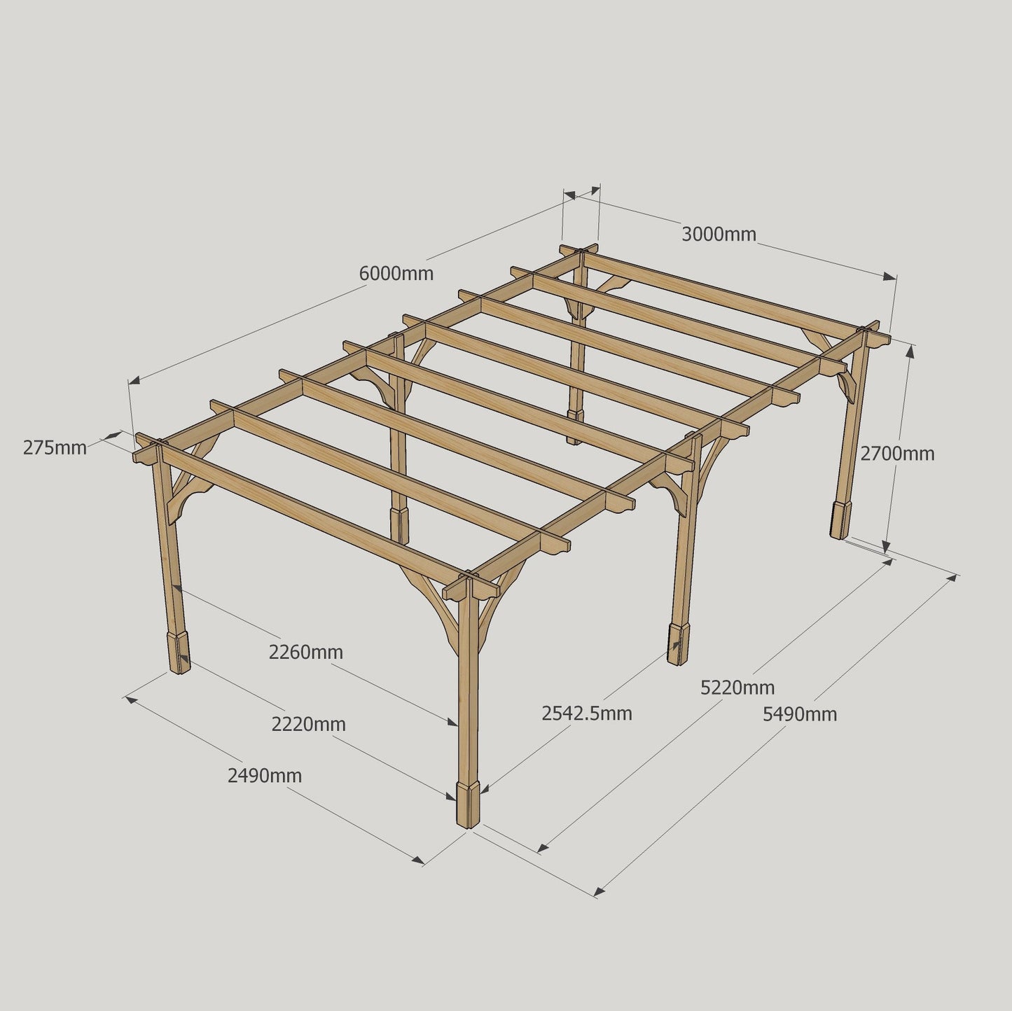 Freestanding Premium Pergola - Rustic Brown - 3m Width x 6m Length