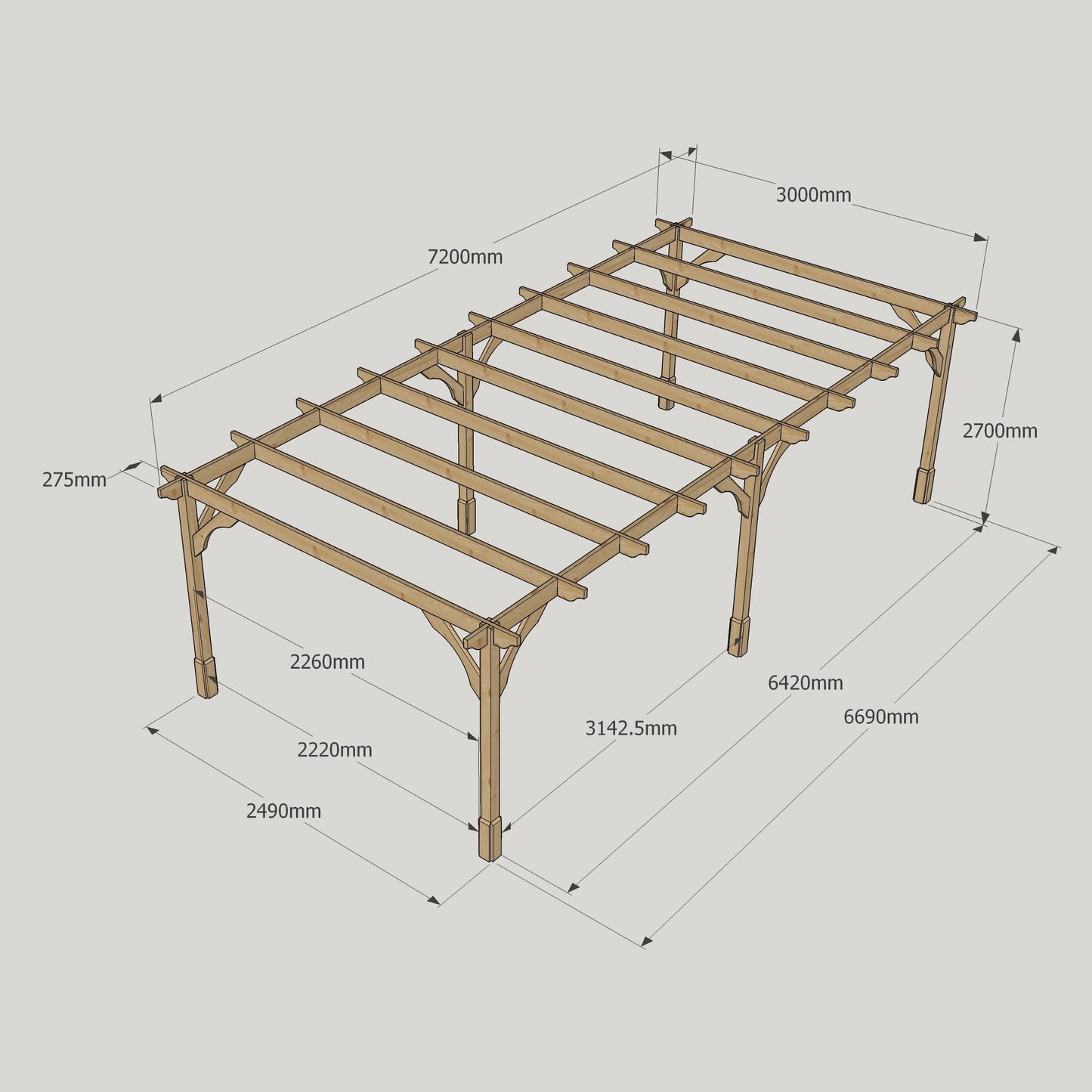 Freestanding Premium Pergola - Rustic Brown - 3m Width x 7.2m Length