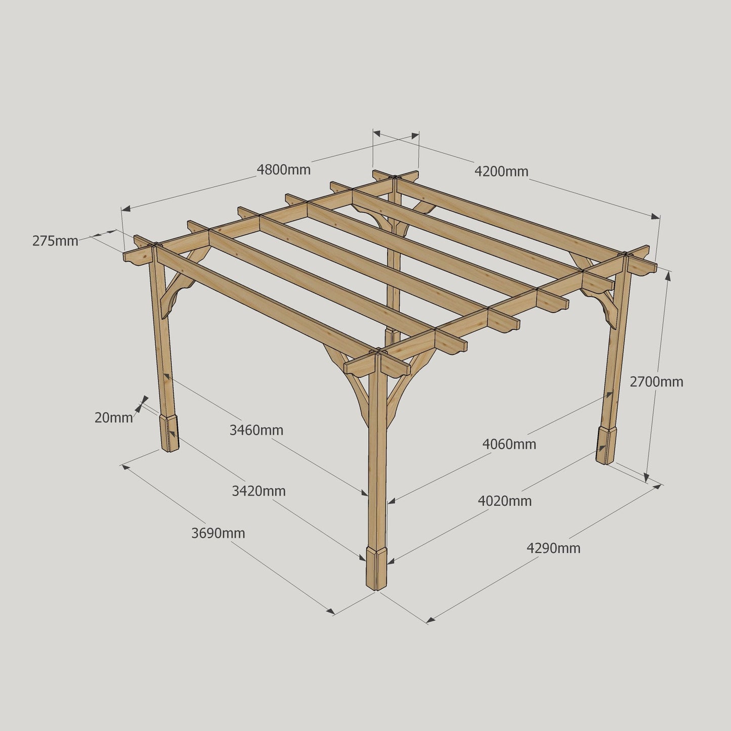 Freestanding Premium Pergola - Light Green - 4.2m Width x 4.8m Length