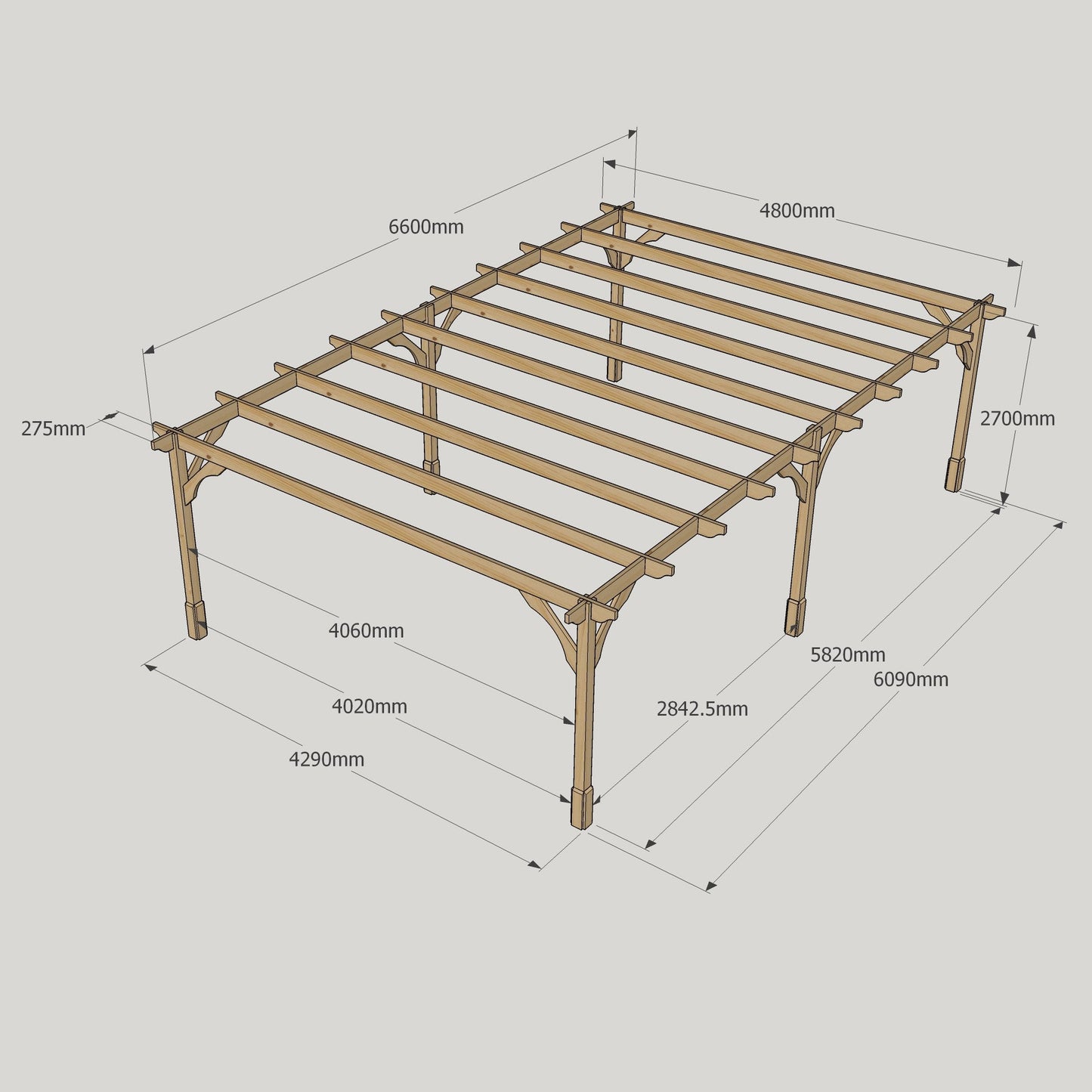 Freestanding Premium Pergola - Rustic Brown - 4.8m Width x 6.6m Length