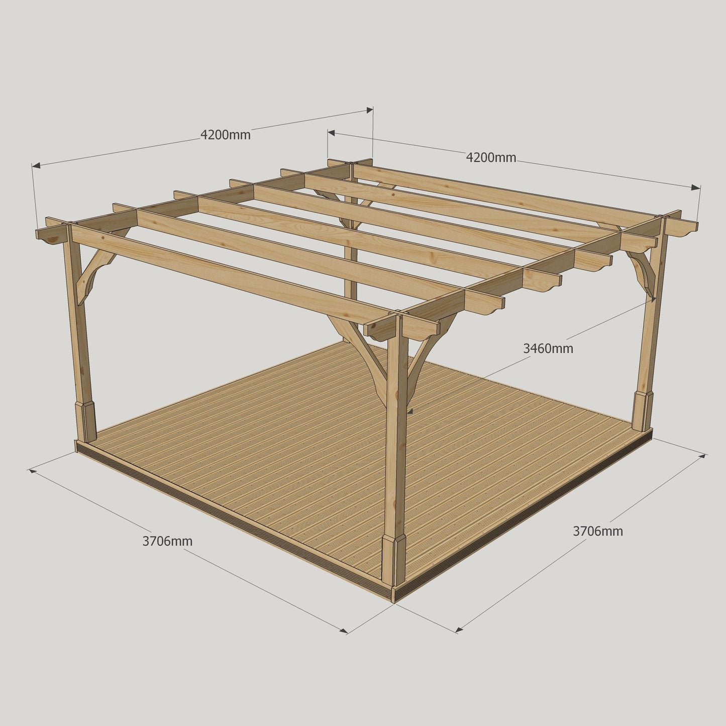 Freestanding Premium Pergola with Decking - Light Green - 4.2m Width x 4.2m Length