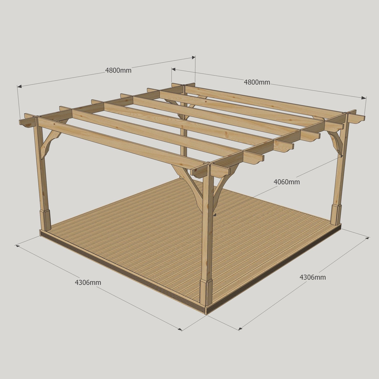 Freestanding Premium Pergola with Decking - Light Green - 4.8m Width x 4.8m Length