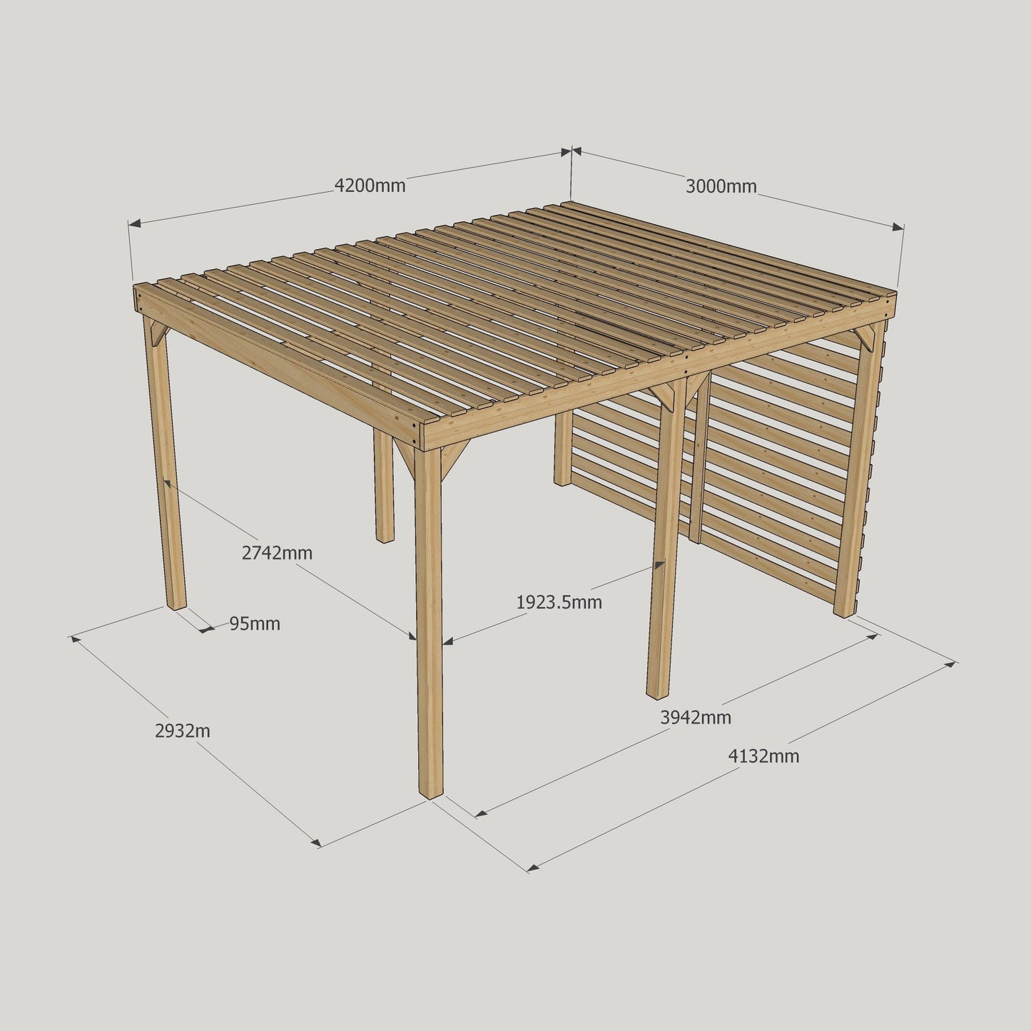 Freestanding Shade Pergola - Rustic Brown - 3m Width x 4.2m Length