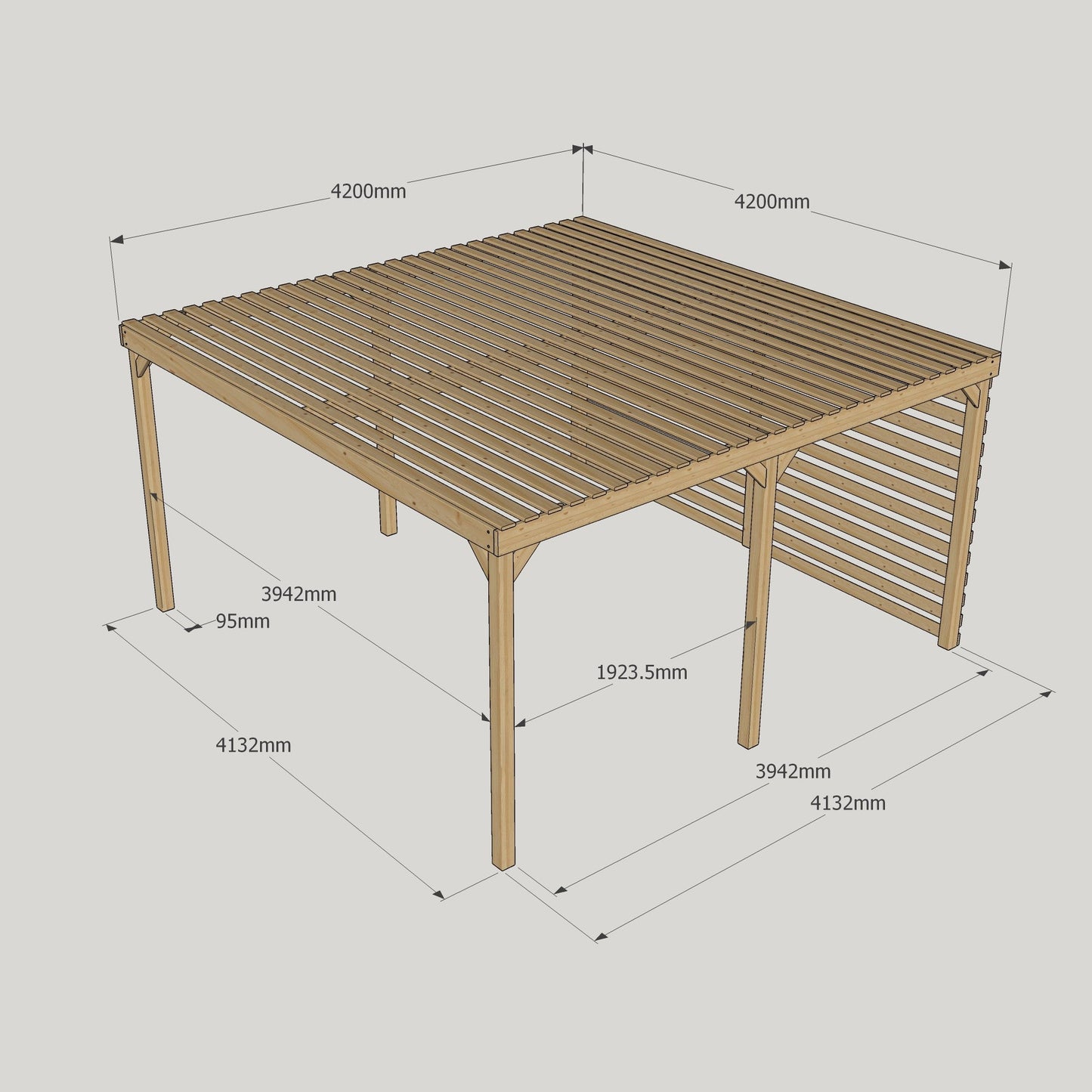 Freestanding Shade Pergola - Rustic Brown - 4.2m Width x 4.2m Length