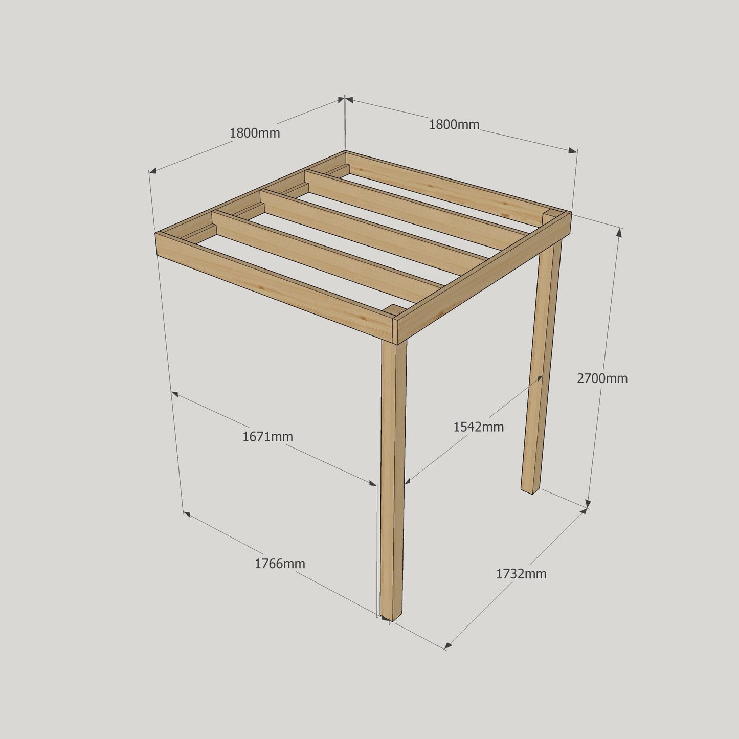 Wall Mounted Box Pergola - Light Green - 1.8m Depth x 1.8m Length