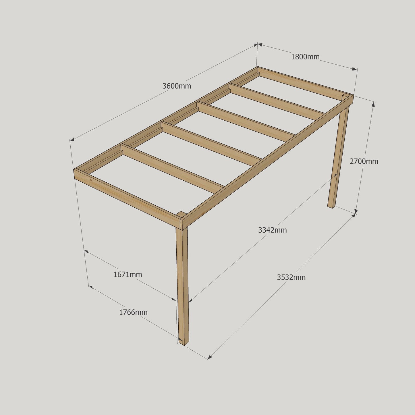 Wall Mounted Box Pergola - Rustic Brown - 1.8m Depth x 3.6m Length