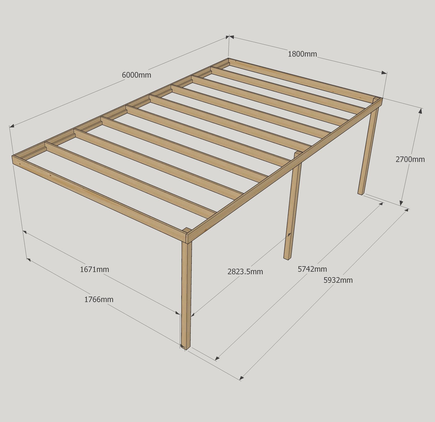 Wall Mounted Box Pergola - Light Green - 1.8m Depth x 6m Length