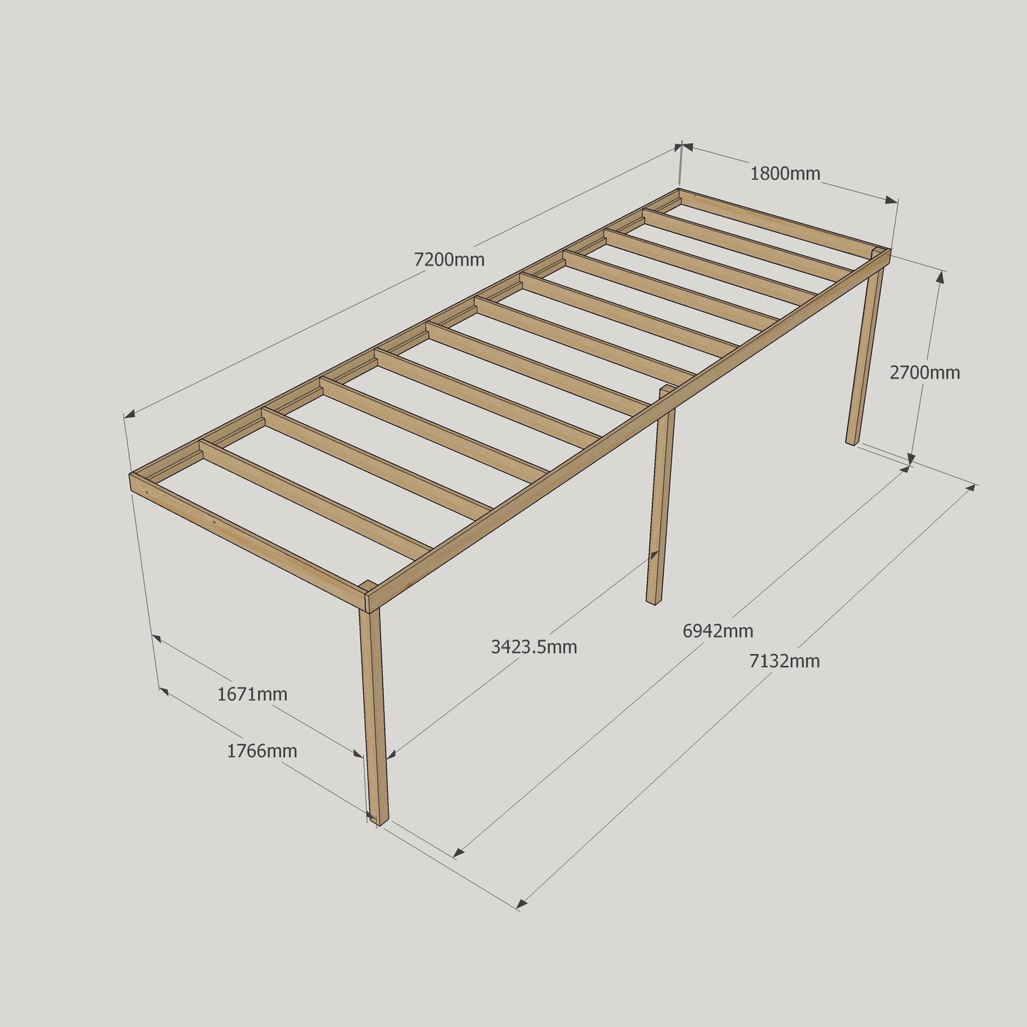 Wall Mounted Box Pergola - Light Green - 1.8m Depth x 7.2m Length