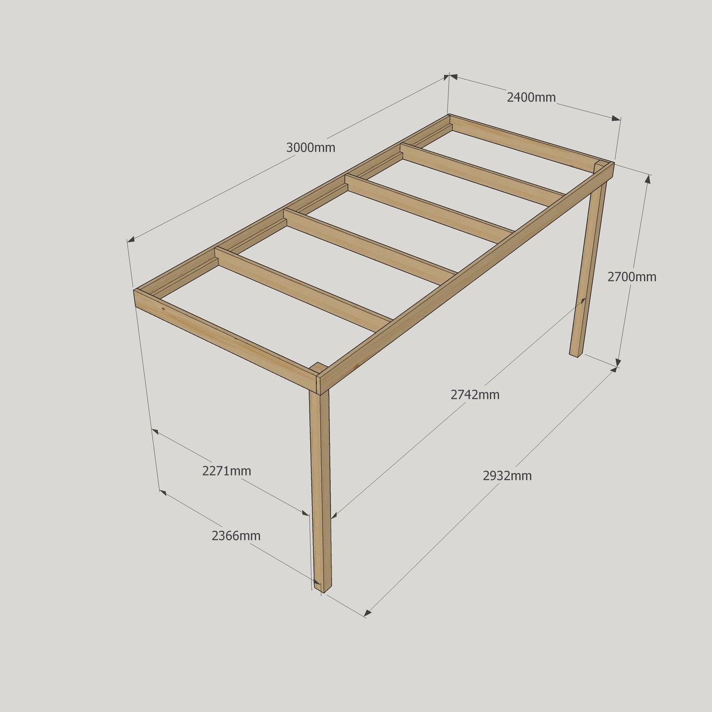 Wall Mounted Box Pergola - Light Green - 2.4m Depth x 3m Length