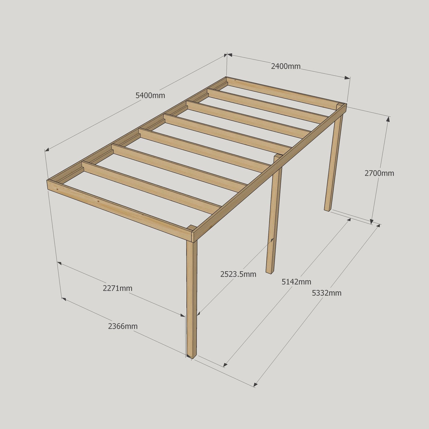 Wall Mounted Box Pergola - Light Green - 2.4m Depth x 5.4m Length