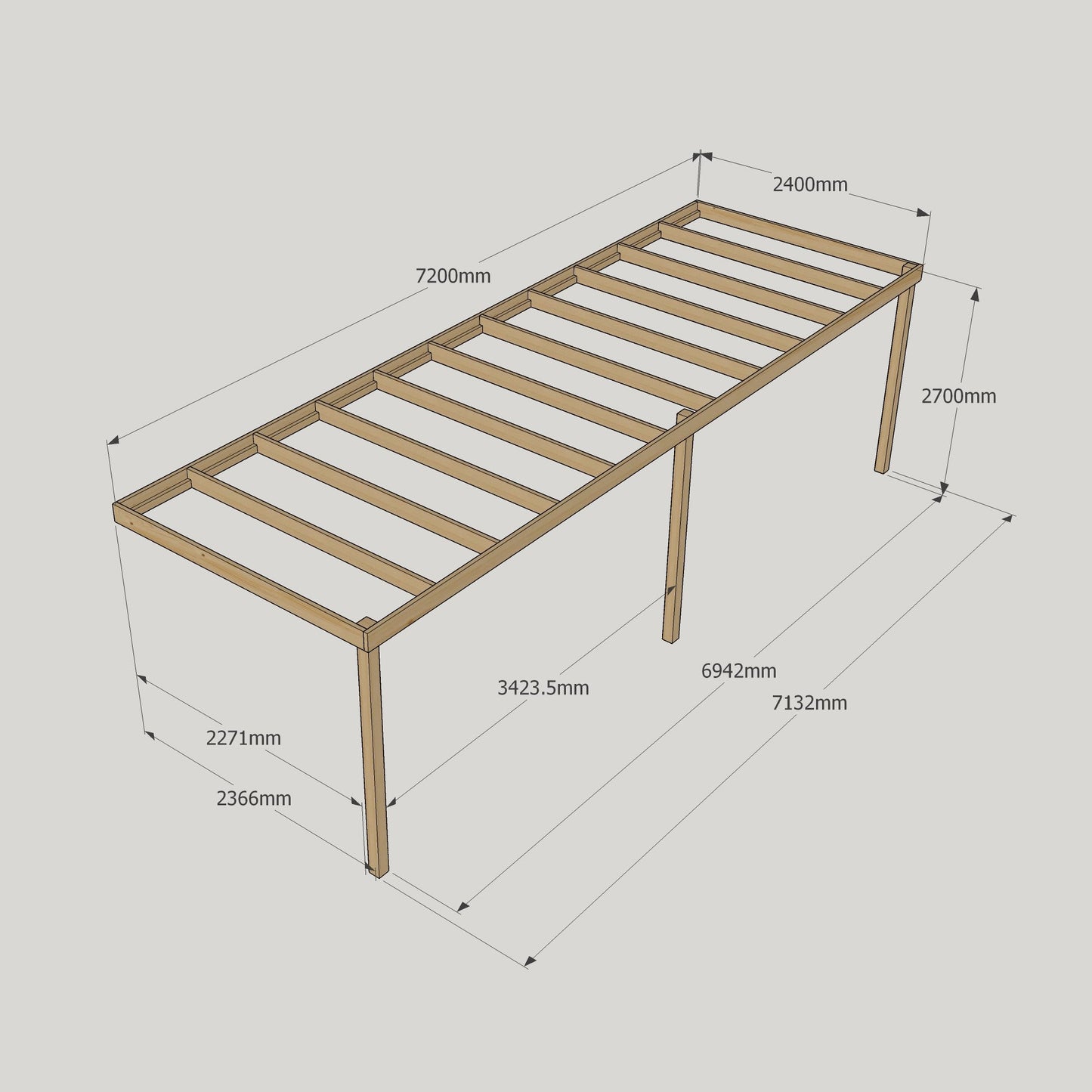 Wall Mounted Box Pergola - Light Green - 2.4m Depth x 7.2m Length