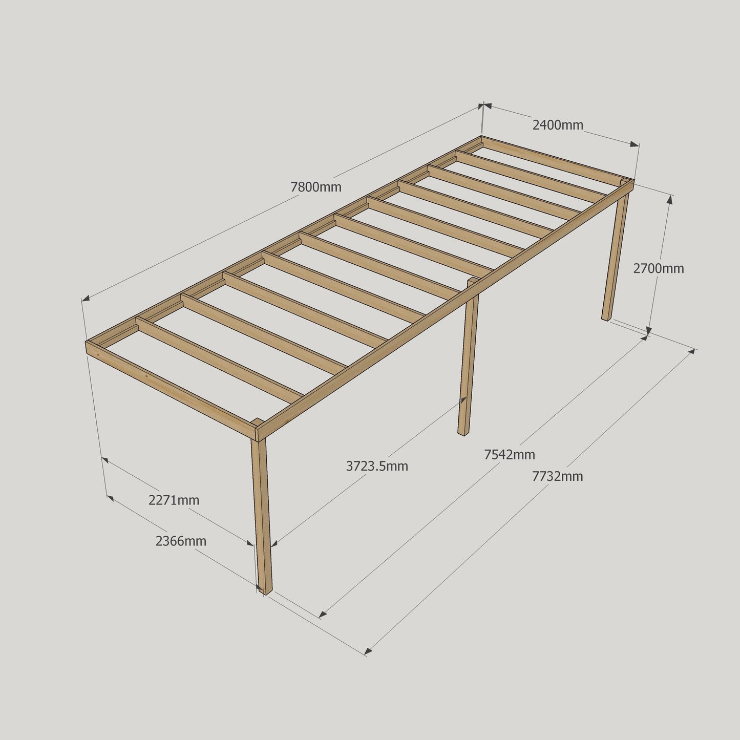 Wall Mounted Box Pergola - Light Green - 2.4m Depth x 7.8m Length