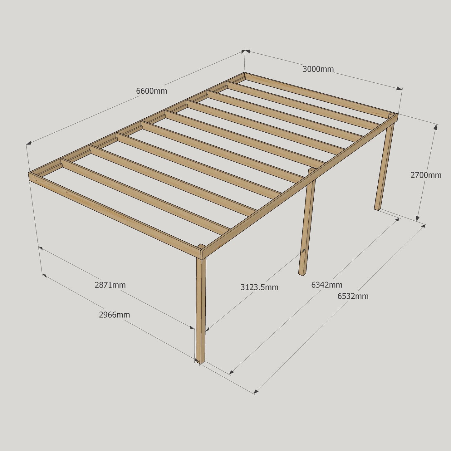 Wall Mounted Box Pergola - Light Green - 3m Depth x 6.6m Length